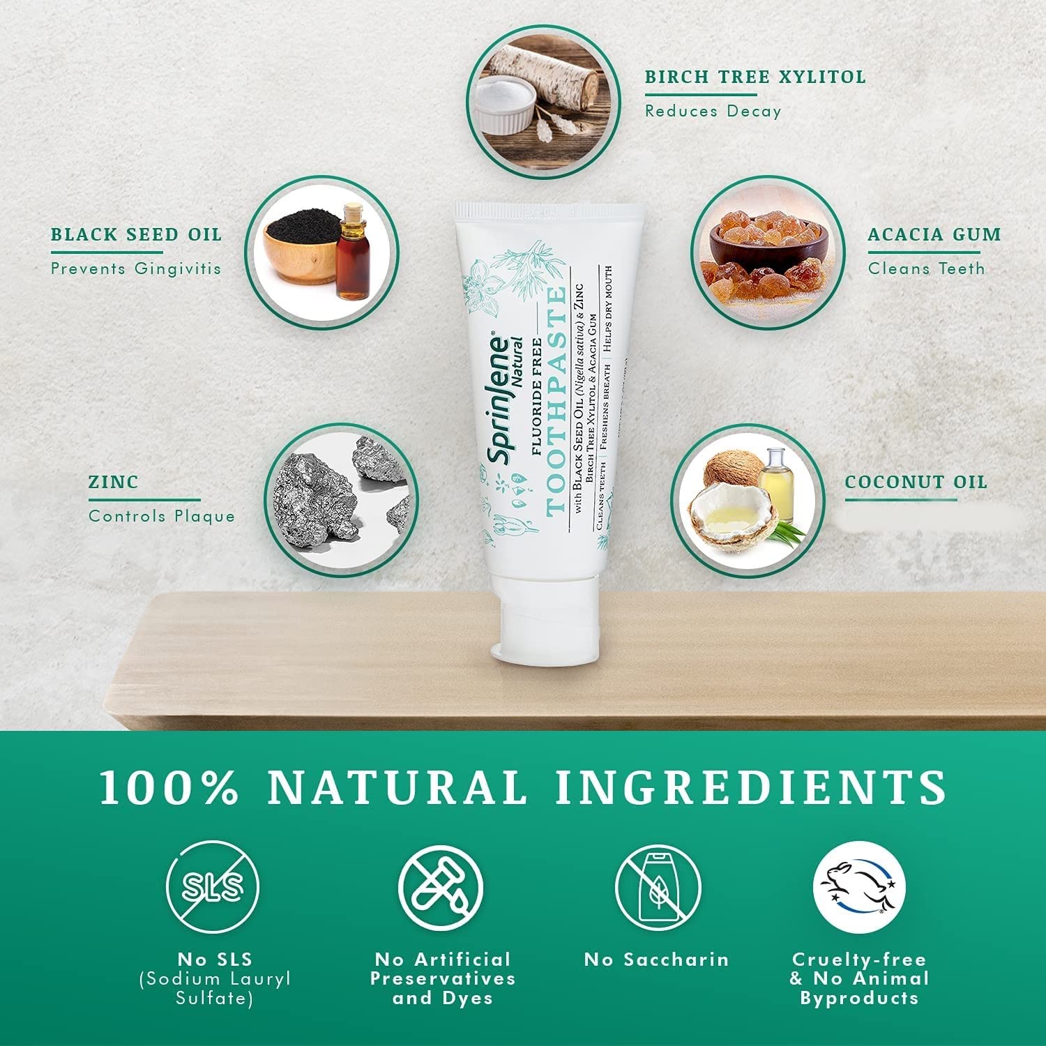 SprinJene Natural Fluoride Toothpaste for Healthy Teeth & Gums - Whitening & Cavity Protection | Fresh Breath & Enamel Strengthening | 2 Pack | Perfect for Daily Oral Care & Travel