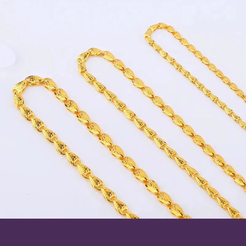 24K Pure Gold Necklace Real AU 999 Solid Gold Chain - Trendy Lucky Chinese Characters Pendant - Upscale Fine Jewelry for Women & Men - Perfect Gift for Anniversary, Birthday & Valentine's Day - Hot Sell 2023