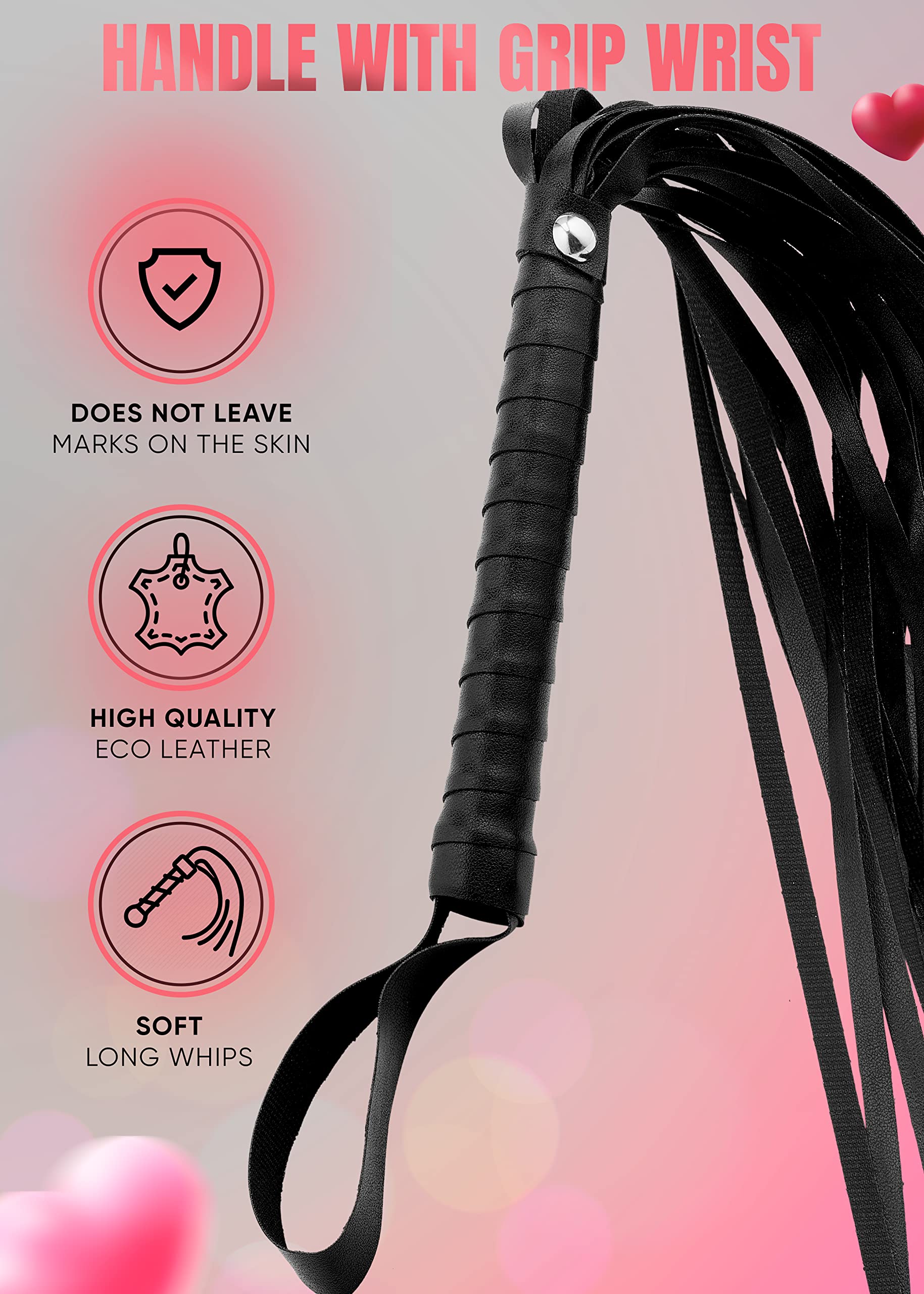 Premium Red & Black BDSM Whip Set - Adult Spanking Flogger, Bondage Paddle & Sex Toy Kit for Couples Play - Perfect for Bedroom Bondage, BDSM Scenes & Sensual Spanking Sessions