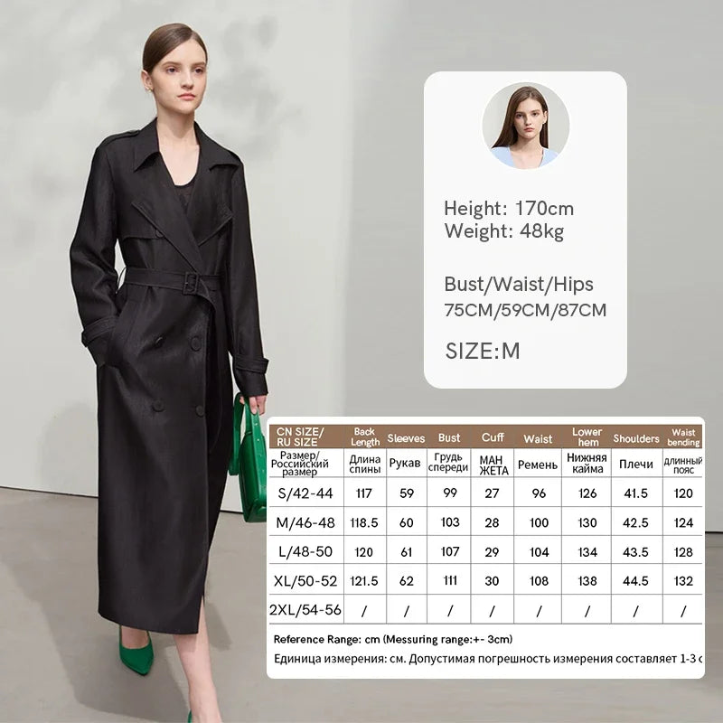 Minimalist Wide Waist Trench Coat for Women - 2025 Spring Summer Fashion Long Double Breasted Overcoat with Turn Down Collar | Office Wear, Business Casual, Spring Outerwear