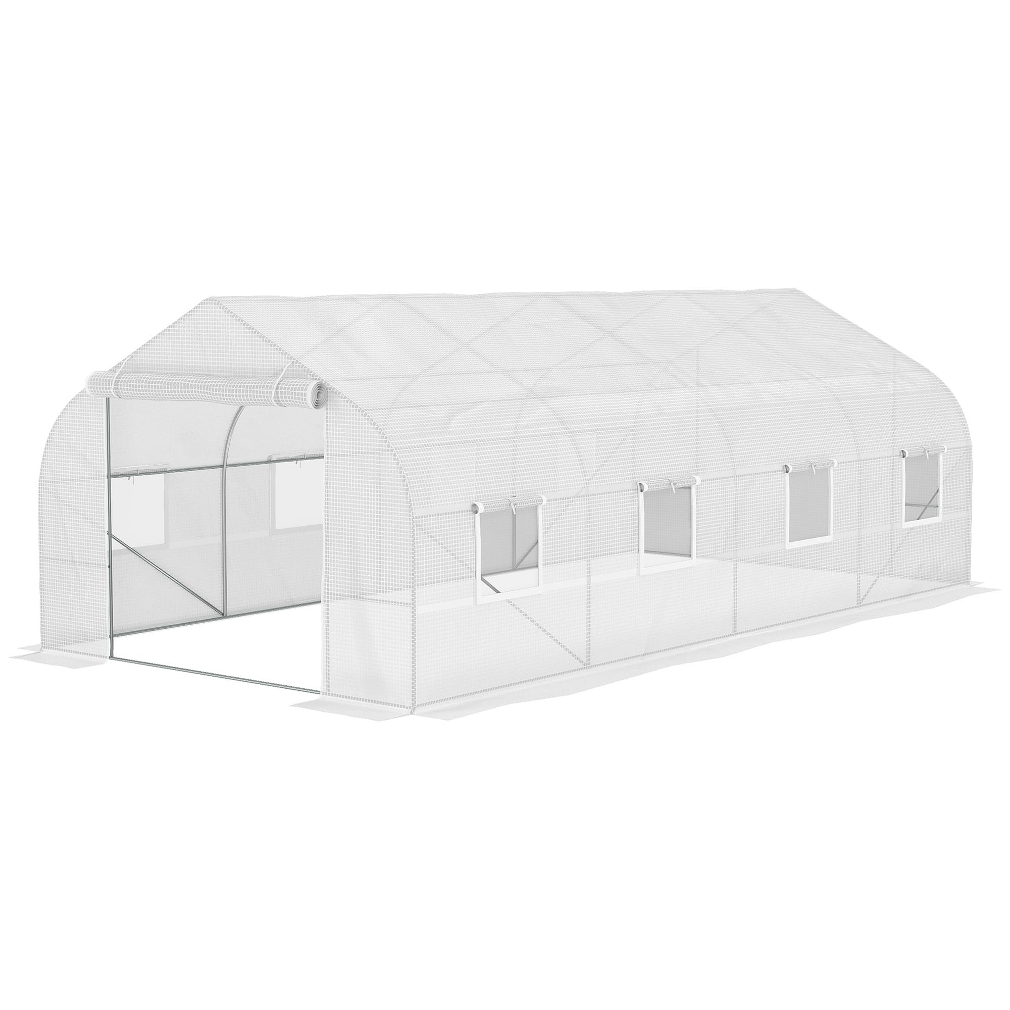 Outsunny 20' x 10' x 7' Walk-in Greenhouse with Galvanized Steel Frame - Large Hoop House Kit with Zippered Door & 6 Windows for Gardening, Plant Growing & Backyard Farming - Perfect for Vegetables, Flowers & Seed Starting (White)