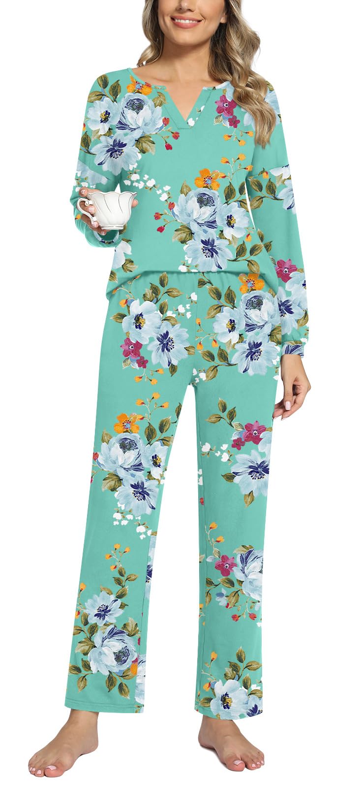 Anyally Women's 2-Piece Pajama Set with Pockets for Fall Sleepwear