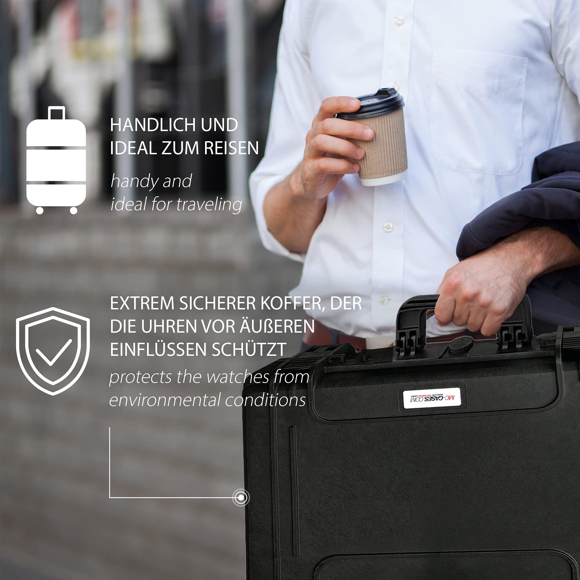 Premium Watch Travel Case for 4 Watches - Waterproof & Dustproof Protective Storage with Lock - German Made - Perfect for Business Trips, Vacations & Watch Collectors