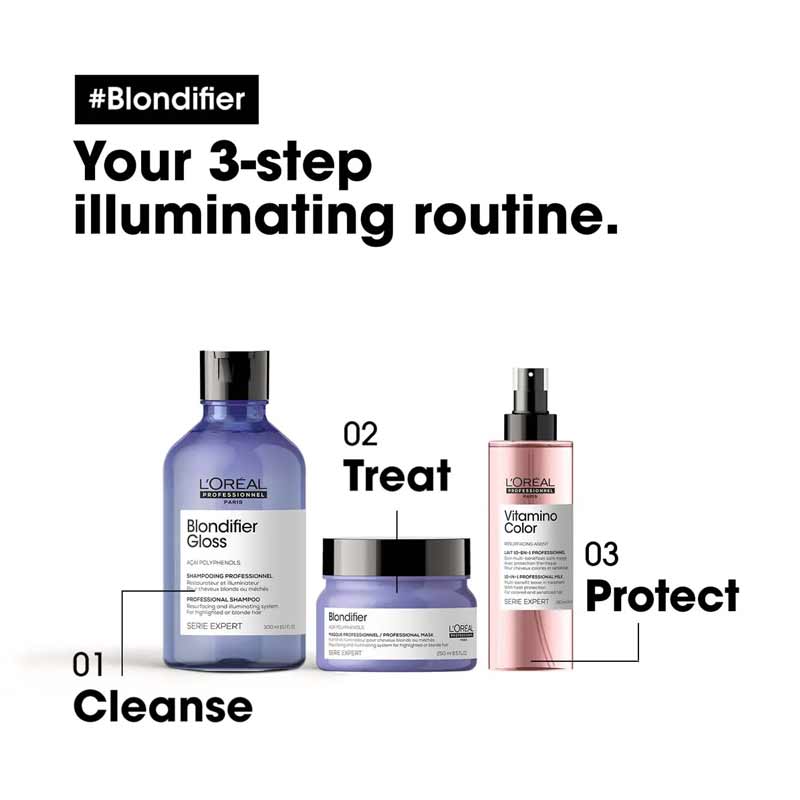 L'Oréal Professionnel Blondifier Gloss Shampoo for Blonde Hair - Toning & Brightening Purple Shampoo for Color-Treated Hair - Perfect for Salon-Quality Blonde Maintenance at Home
