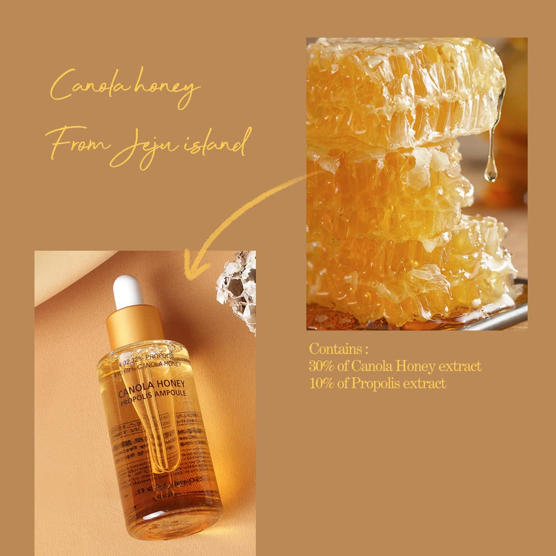 Canola Honey Propolis Super Glowing Ampoule 1.69 fl. oz (50ml) - Korean Skin Care for Glow Boosting, Firming & Radiance | Anti-Aging Face Serum for Dull Skin, Perfect for Night Routine & Daily Hydration
