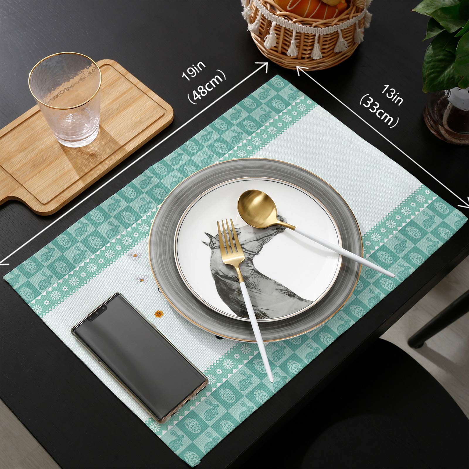 6-Pack Easter Themed Placemats - Water Duck, Green Plaid, Gnome & Bunny Design Washable Table Mats for Dining Table, Kitchen & Restaurant | Perfect for Easter Party Decorations & Holiday Gatherings