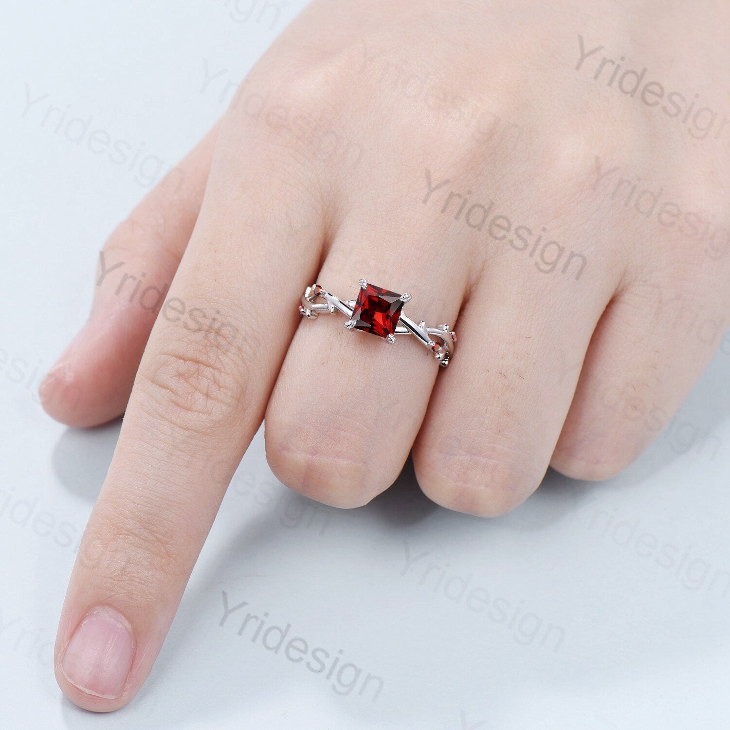2CT Princess Cut Garnet Engagement Ring - January Birthstone Nature Inspired Wedding Band, Unique Twig Branch Promise Ring for Her - Perfect for Proposals, Anniversaries & Special Occasions