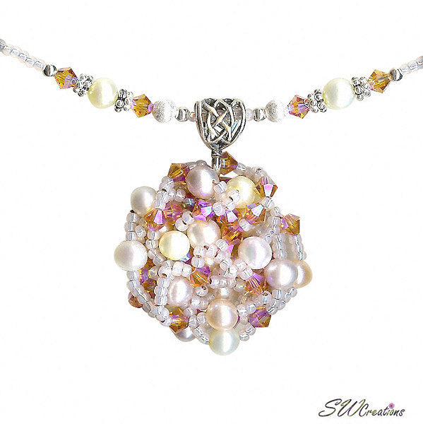 Elegant Peaches and Pearls Beaded Art Necklace for Women - Handmade Bohemian Jewelry Gift for Birthday, Wedding & Special Occasions