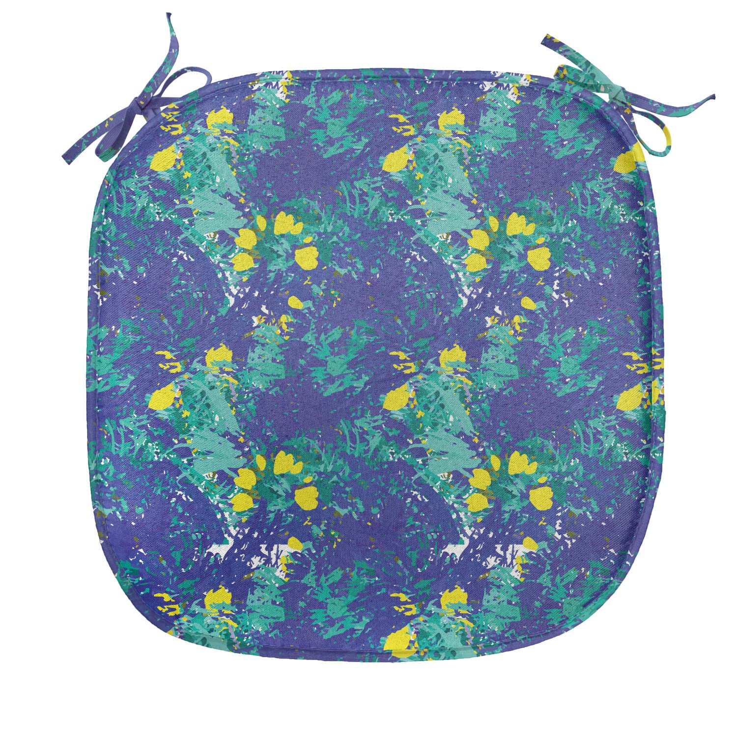 Handmade Anti-Slip Seat Cushion Set of 12 - 16x16 Inch Dark Lavender Yellow Paint Splatter Design for Kitchen, Dining & Patio Chairs - Durable & Stylish Home Decor