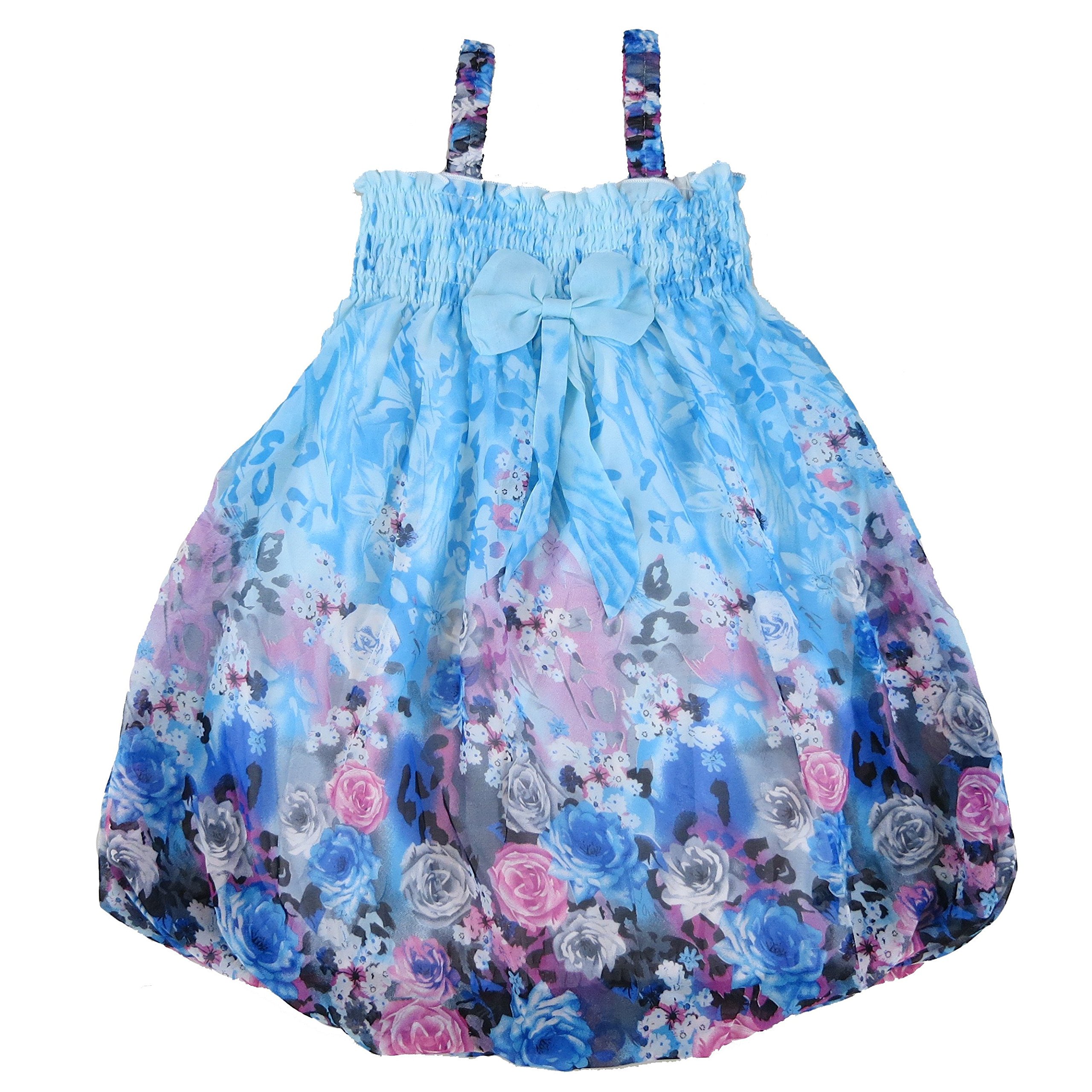 Blue Rose Chiffon Baby Doll Dress for Girls - Elegant Floral Party Dress for Kids, Birthday, Photo Shoot & Special Occasions