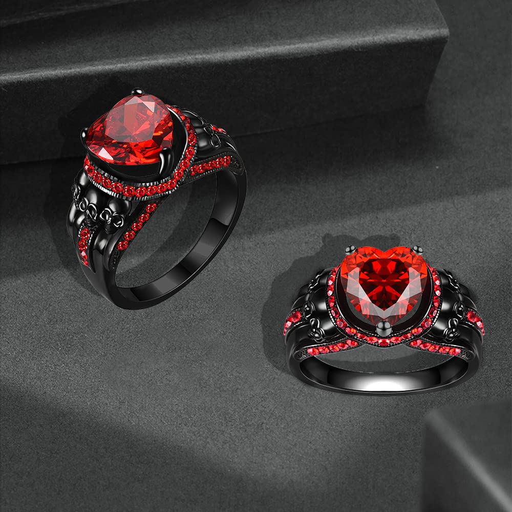 Gothic Jewelry Black Skull Rings for Women - Punk Biker Rings, Vampire Gothic Accessories, Halloween & Christmas Gifts - Perfect for Dark Aesthetic, Engagement, and Alternative Fashion Lovers