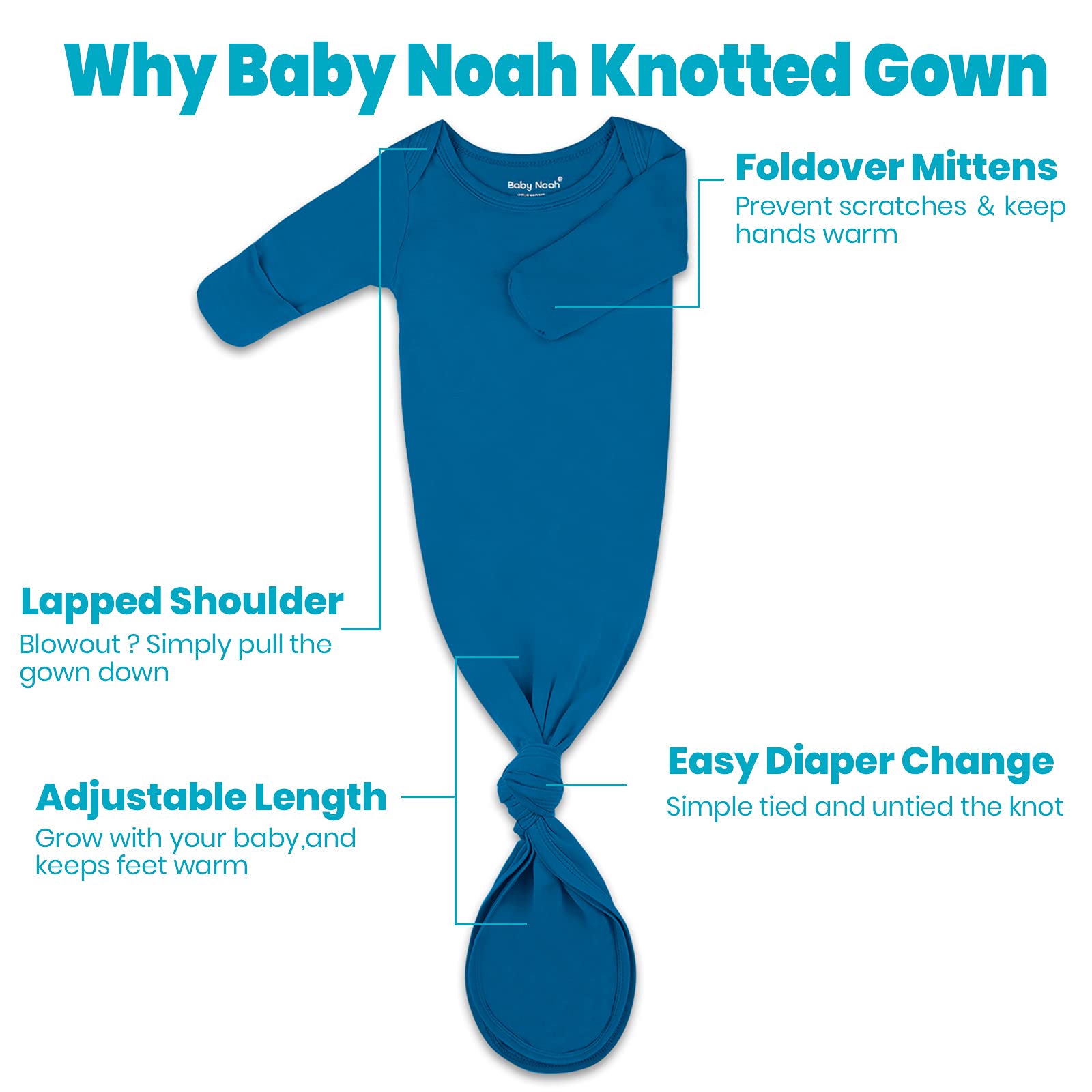 Soft Baby Knotted Gown Set with Mittens & Hat - Newborn Sleepwear for Cozy Nights
