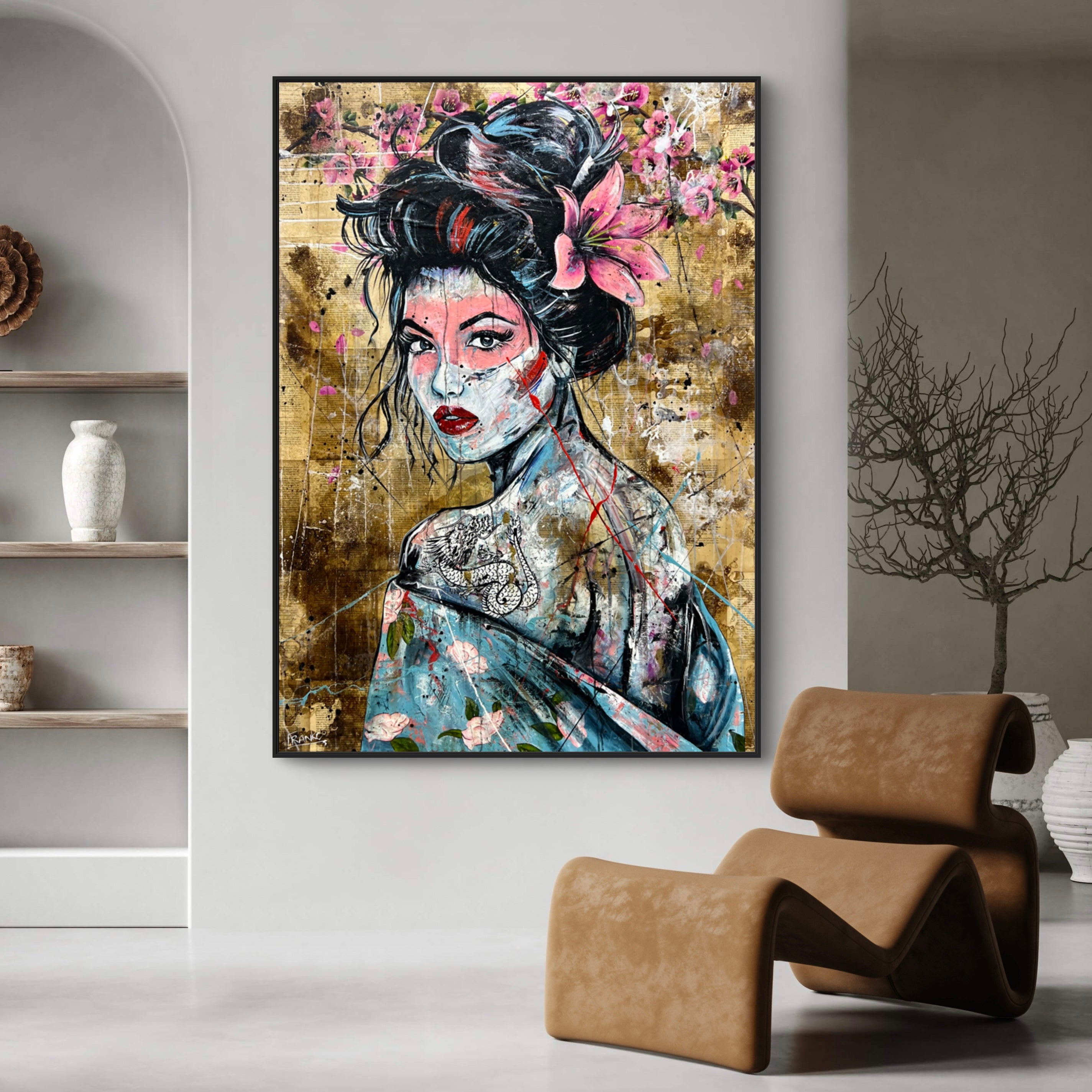 140cm x 100cm Japanese Geisha Abstract Realism Canvas Art Painting - Wall Decor for Living Room, Bedroom, Office & Book Club