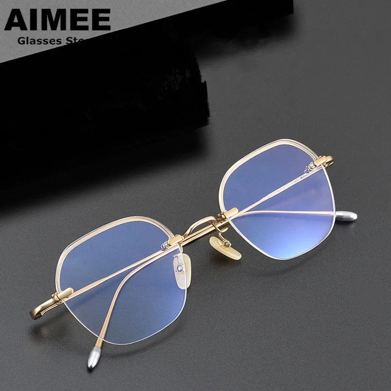 Stylish Unisex Semi-Rimmed Polygon Square Titanium Eyeglasses Frame - Lightweight & Durable for Work, Reading & Fashion (Model 102008)
