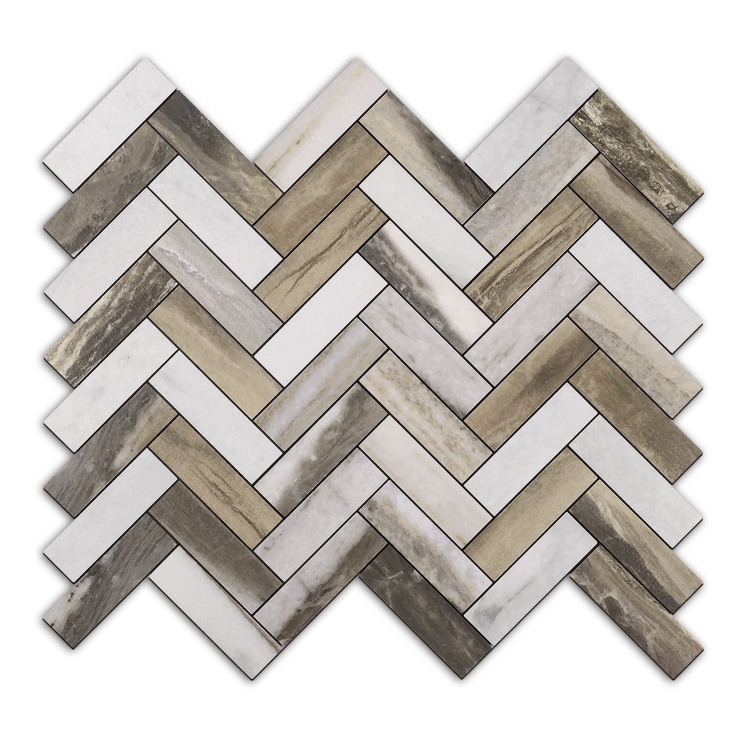 STICKGOO Herringbone Peel and Stick Backsplash - 10 Sheets PVC Self-Adhesive Wall Tiles, Waterproof Faux Wood Kitchen Backsplash for Easy DIY Installation - Perfect for Kitchen, Bathroom, Laundry Room & RV Renovation
