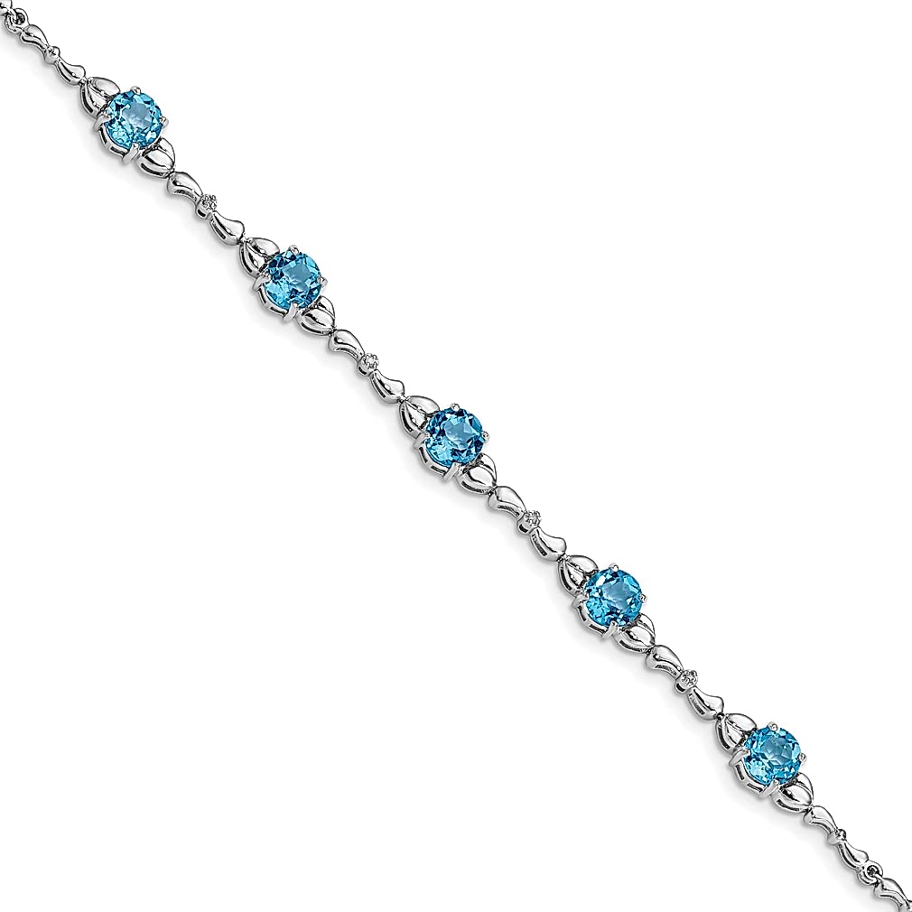 925 Sterling Silver Light Swiss Blue Topaz & Diamond Bracelet - 7.5 Inch Gemstone Fine Jewelry for Women | Elegant Gift for Her | Perfect for Anniversaries, Birthdays & Special Occasions