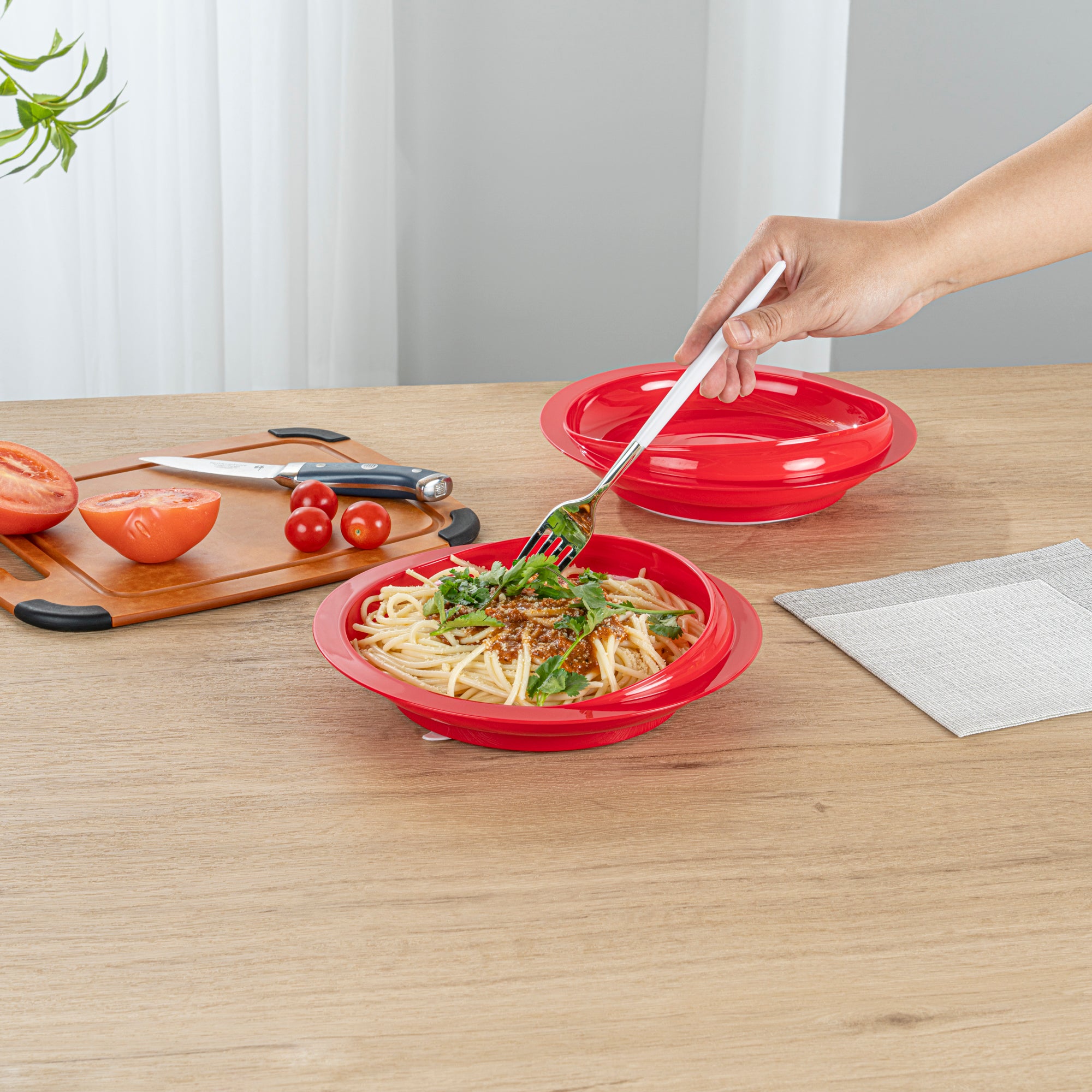 Adapt Tek Round Red Plastic Scoop Plate - Spillproof with Suction Base, 9 x 9 x 2.25 Inches, 1 Count - Perfect for Baby Feeding, Toddler Mealtime & Special Needs Dining