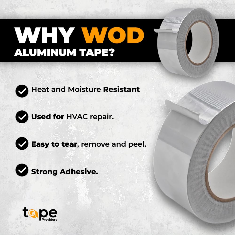 WOD AFTR28 Aluminum Foil Tape - 1/2 inch x 150 feet (96-Pack) | Heat Resistant Reflective Sealant Tape for HVAC, Ductwork, Pipe & Metal Insulation Repair | High & Low Temperature Resistant | Perfect for Home, Automotive & Industrial Applications