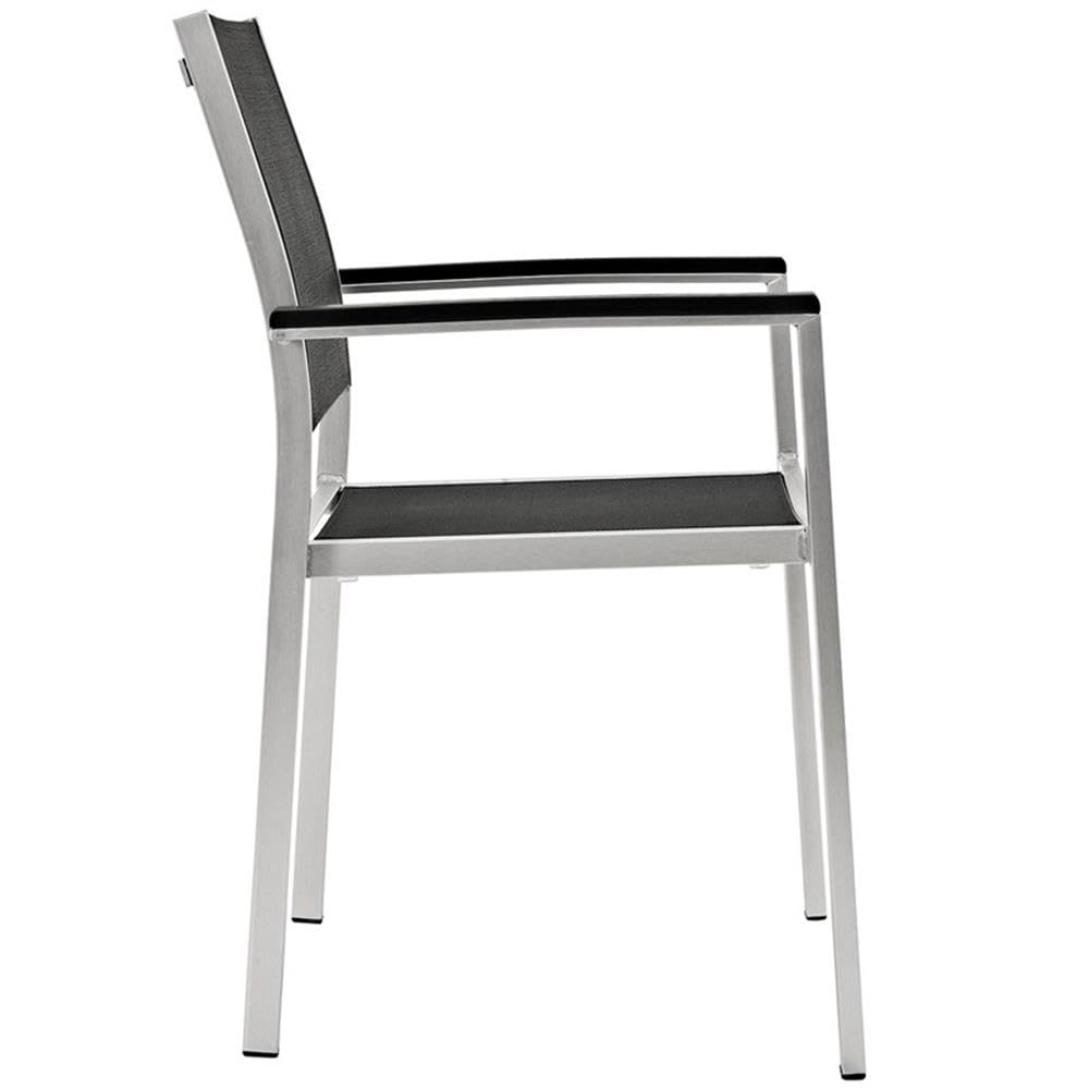 Pemberly Row 18 Inch Modern Aluminum Outdoor Dining Chairs - Silver & Black Patio Furniture Set of 2 - Perfect for Backyard, Garden, Poolside & Restaurant Outdoor Seating