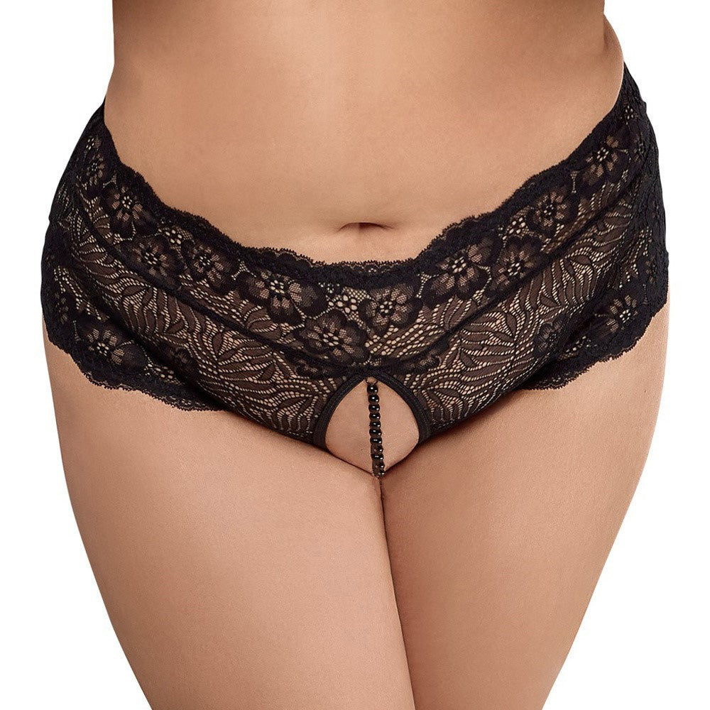JSY Crotchless Pearl Lace Boyleg Panties - Sexy Lingerie for Women, Elegant Underwear with Pearl Details - Perfect for Valentine's Day, Bridal Shower & Romantic Nights
