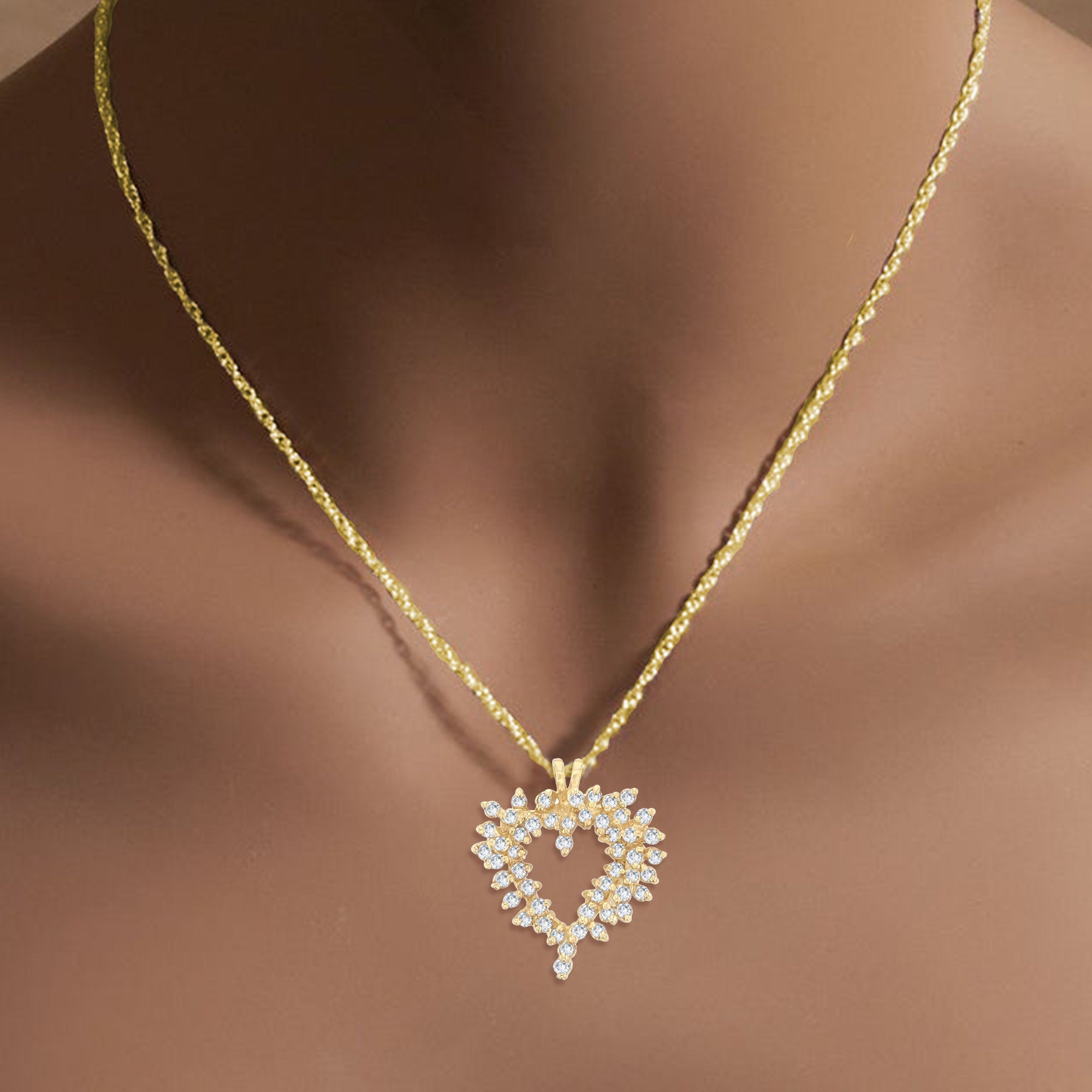 0.50 Carat Diamond Heart Pendant Necklace in 14K Yellow Gold - Perfect for Valentine's Day Gifts, Anniversary Presents & Romantic Occasions