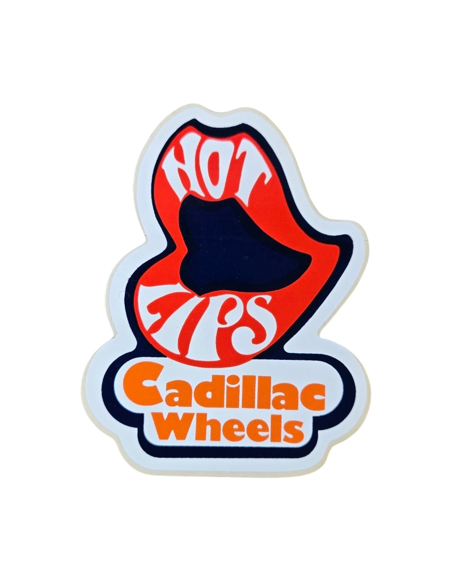 Vintage 70s Cadillac Wheels Hot Lips Sticker - Red Retro Car Decal for Classic Cars, Trucks & Motorcycles - Perfect for Automotive Enthusiasts & Vintage Lovers