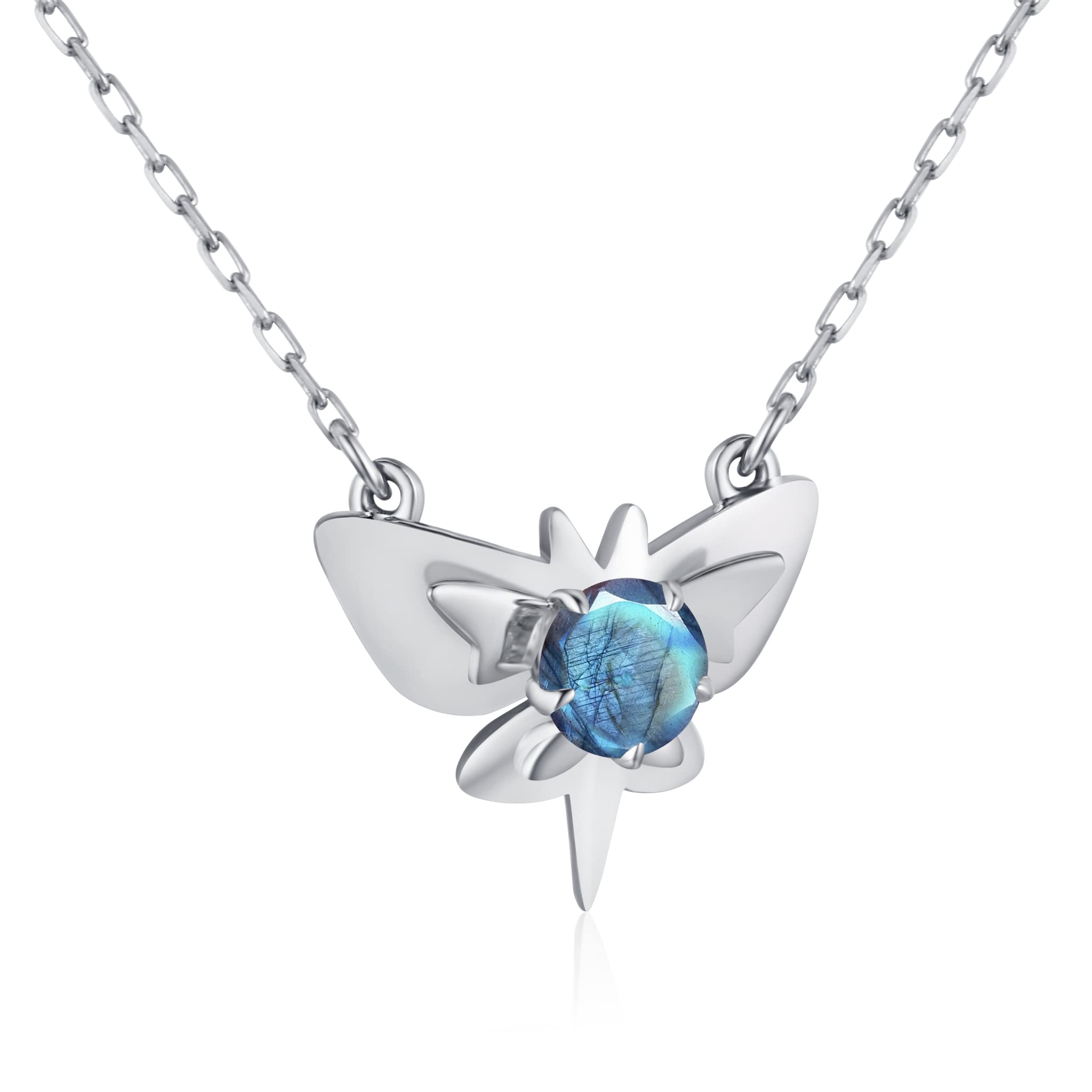 Labradorite Butterfly Pendant Necklace - Gold Dainty Layering Charm Necklace - Grey Moonstone Alternative Birthstone Jewelry - Simple Minimalist Necklace for Women - Perfect for Everyday Wear, Gift Giving & Special Occasions