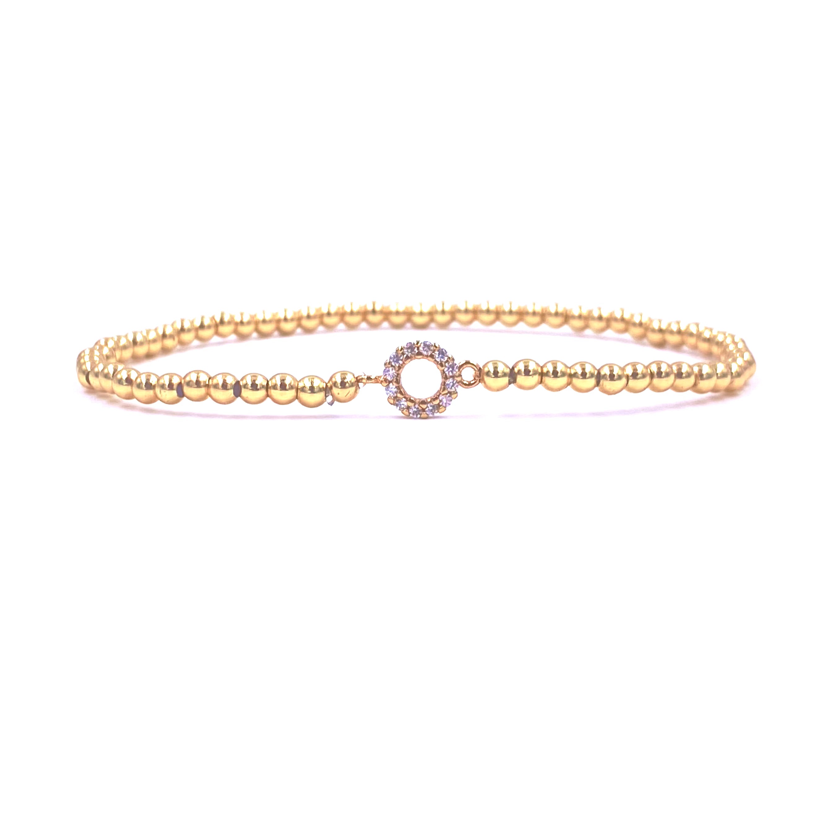 Ashley Gold Stainless Steel Gold Plated CZ Open Circle Stretch Beaded Bracelet for Women - Elegant Fashion Jewelry Gift for Birthday, Party & Special Occasions
