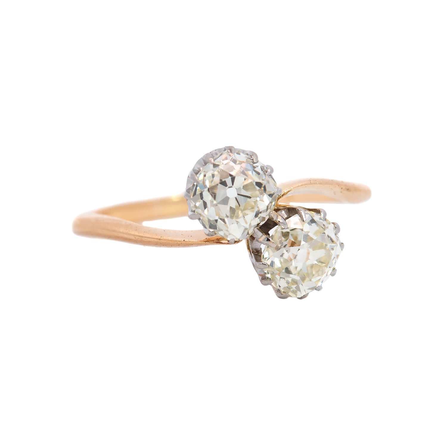 Edwardian 18k Gold/Platinum Moi et Toi Diamond Bypass Ring 1.90ctw - Vintage Engagement & Wedding Ring for Women