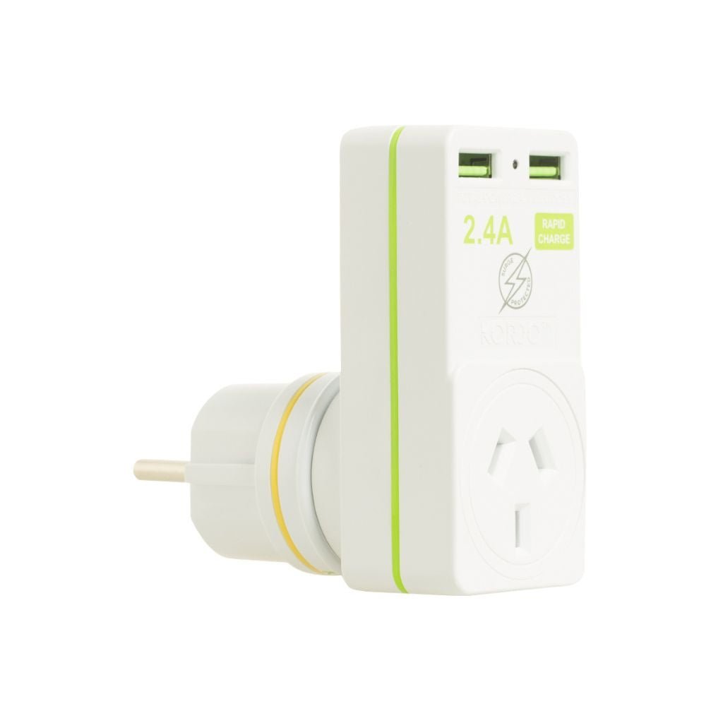 Korjo USB Travel Adapter for Europe - Dual USB Ports (2.4A) - Compact & Universal Charger for iPhone, Android, Laptops - Perfect for Business Trips & Vacations
