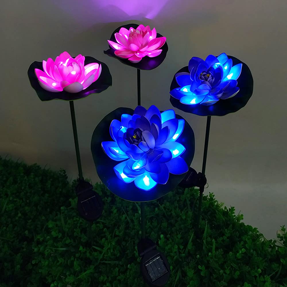 4 Pack Solar Garden Lights - Upgraded Solar Lotus Flower Outdoor Lights for Garden, Patio, Yard Decoration | Waterproof & Larger Solar Panel | Perfect for Pathway, Lawn, Backyard Lighting (Pink)