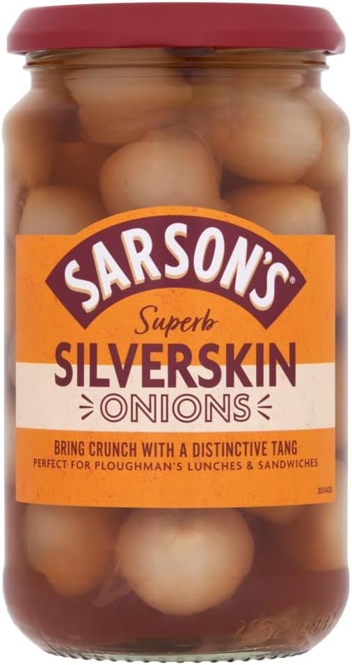 Sarson's Sarsons Medium & Tangy Silverskin Onions 460g - Pickled Onions for Sandwiches, Salads & Charcuterie Boards | Perfect for Pub Snacks & Gourmet Recipes