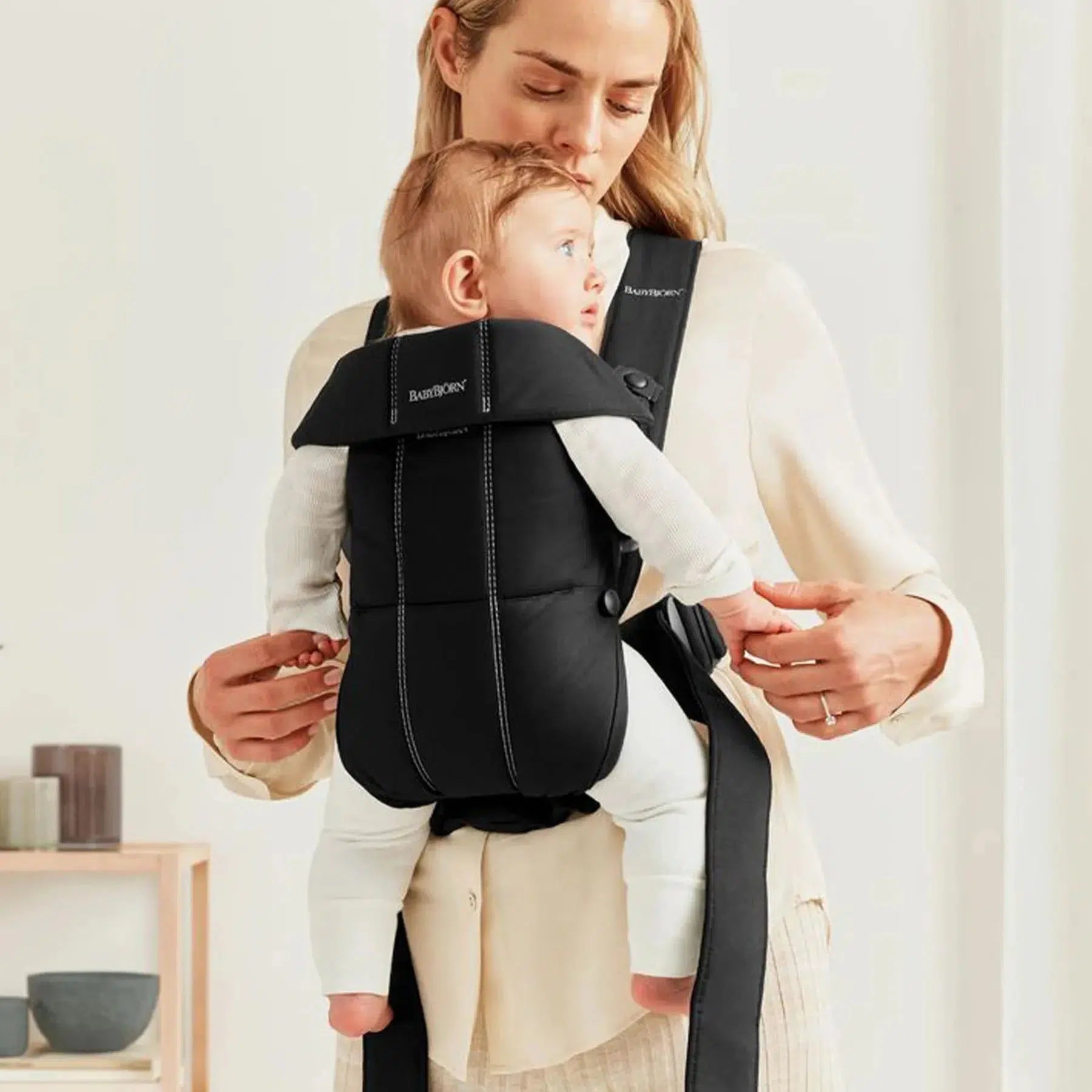 Baby Bjorn Baby Carrier Mini - Black Woven Infant Carrier for Newborns to Toddlers | Hands-Free Baby Wearing for Parents, Ergonomic Support for Hiking & Shopping