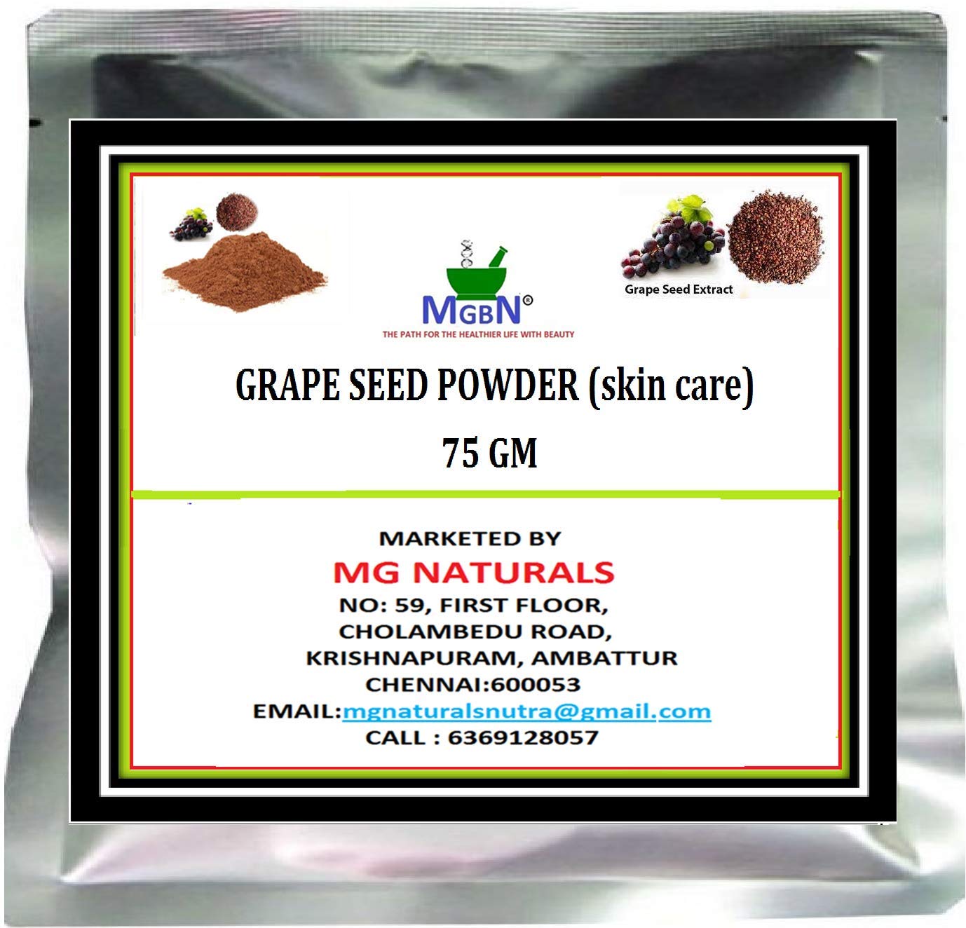Organic Grape Seed Powder 75g - Antioxidant Rich for Skin Care, Anti-Aging & Glowing Complexion | Perfect for Smoothies, Face Masks & DIY Beauty Recipes