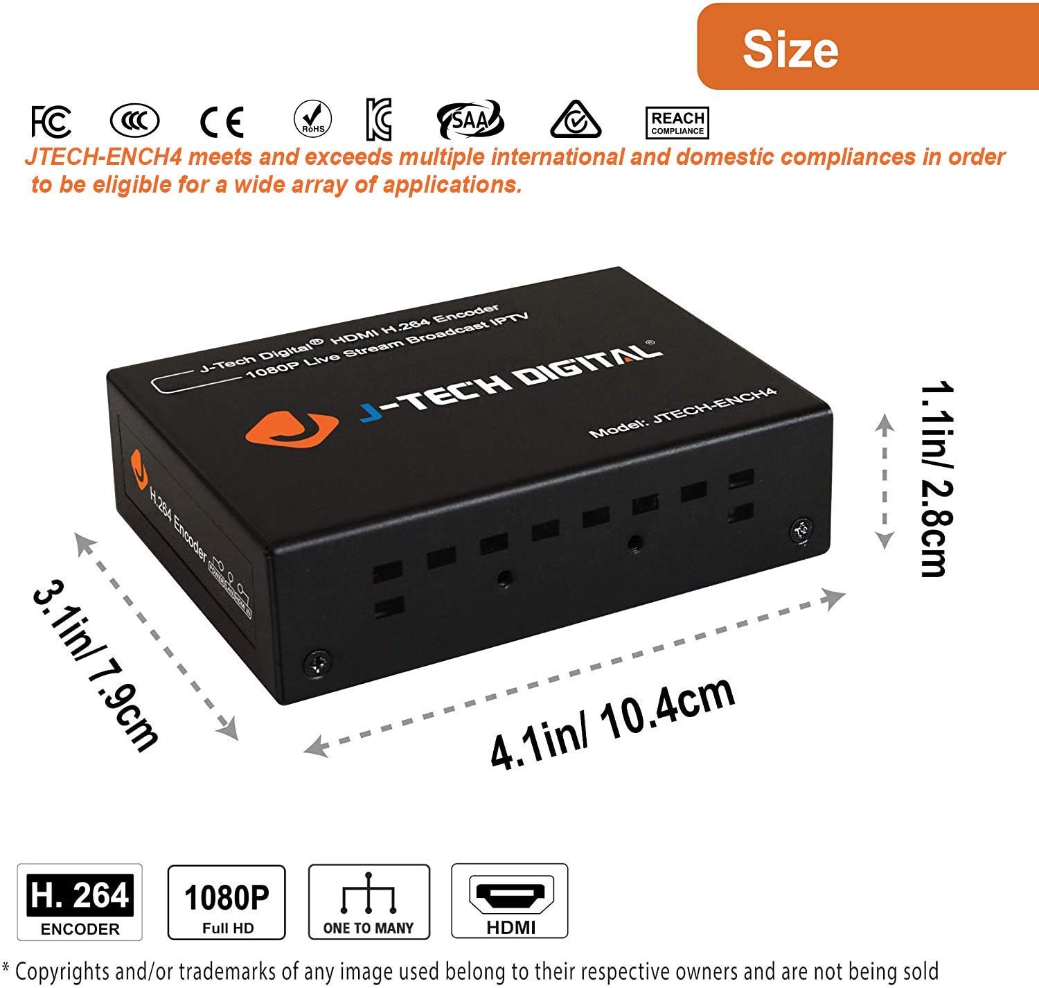 J-Tech Digital H.264 IP Encoder 1080p@60Hz - RTSP/RTP/RTMPS/RTMP/HTTP/UDP/ONVIF Compatible with 150ft 23AWG Cat6 UTP Ethernet Cable (Pure Copper) for High Performance Video Streaming - Perfect for Security Systems, Live Broadcasting & Remote Monitoring
