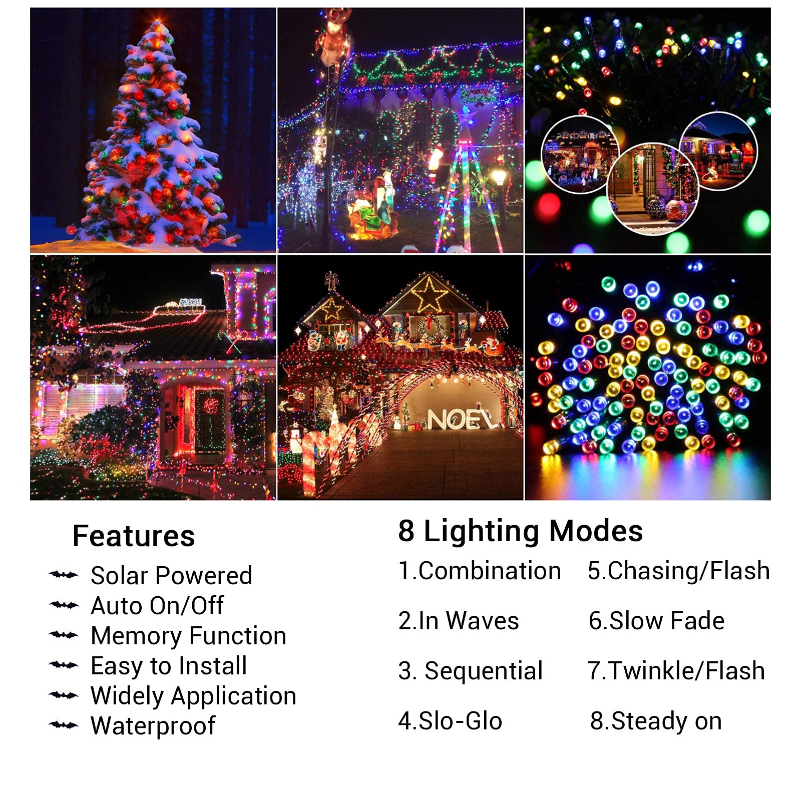 Flacchi 2 Pack 72ft Solar String Lights - 200 LED Waterproof Outdoor Fairy Lights with 8 Modes for Garden, Patio, Fence, Balcony | Perfect for Holiday Decoration, Wedding, Party & Backyard Lighting