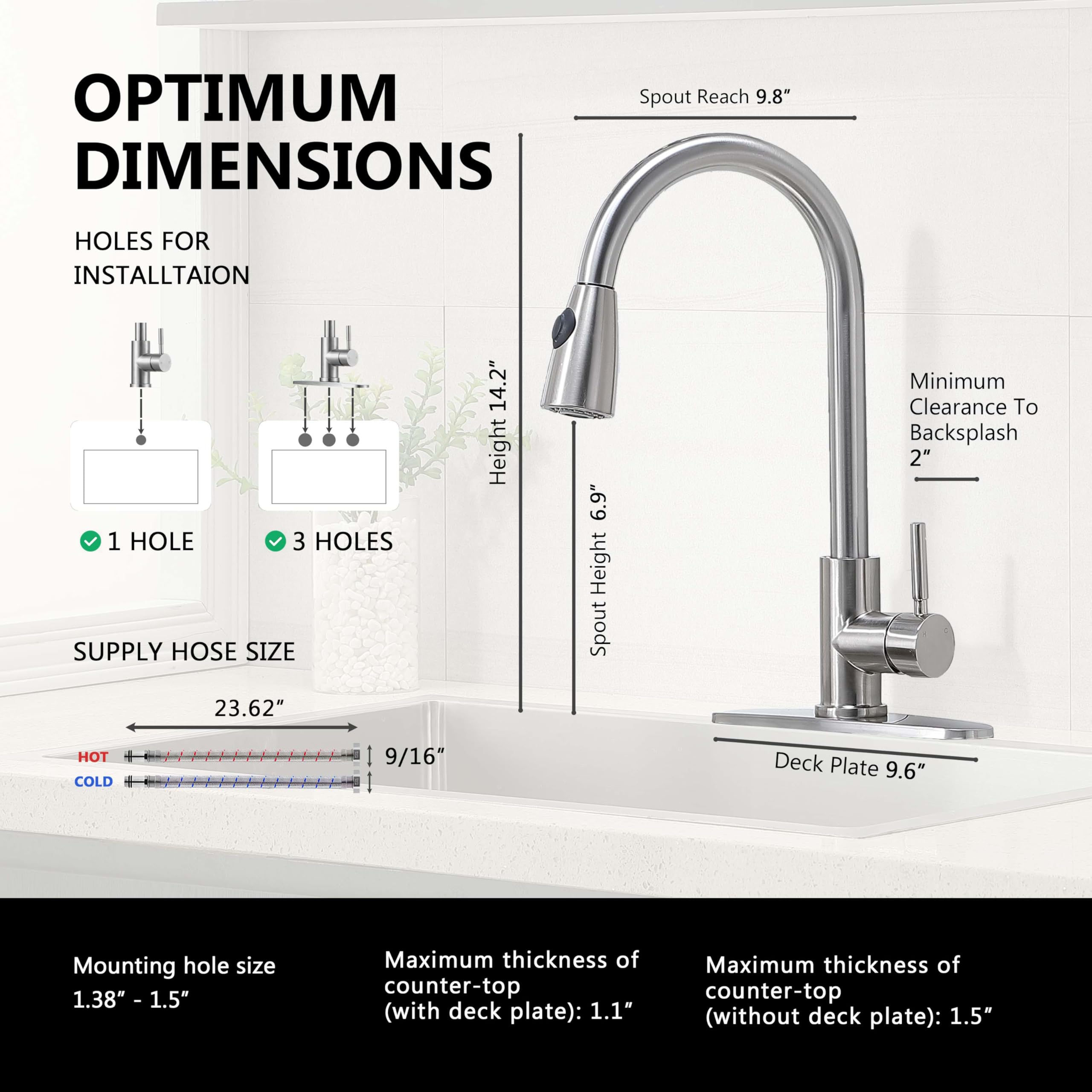 Comllen Brushed Nickel Stainless Steel Pull Down Sprayer Kitchen Faucet - High Arc Single Lever Commercial Sink Faucet for Farmhouse, RV, Bar & Laundry | Perfect for Modern Kitchens, Outdoor Bars & Mobile Homes