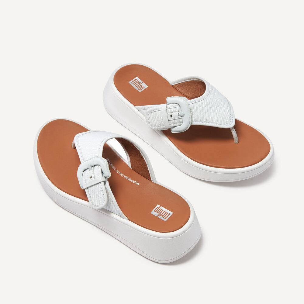 FitFlop F Mode Flatform Buckle Canvas Sandals for Women - Comfortable Walking Shoes in Seafoam Blue | Perfect for Beach, Vacation & Summer Outfits