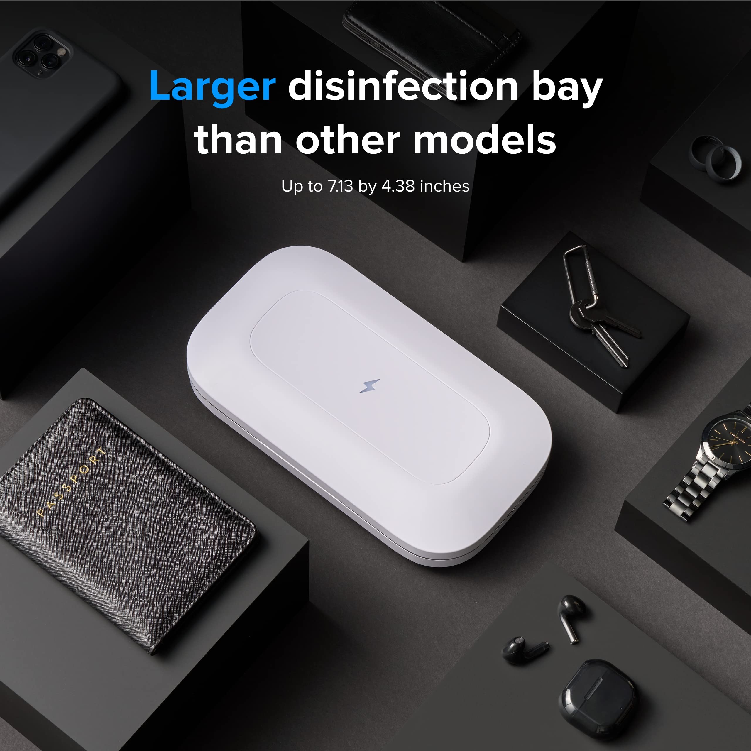 PhoneSoap Pro UV Smart Phone Sanitizer & Universal Charger | Clinically Proven 360° UV-C Disinfection for Phones, AirPods, Keys | Wireless Charging Station | Ideal for Home, Office & Travel Use (White)