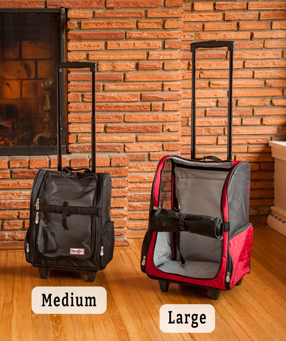 Snoozer 4-in-1 Roll Around Travel Pet Carrier Backpack with Wheels for Dogs & Cats Up to 15 Lbs - Convertible Pet Stroller & Travel Bag, Medium Size in Red & Black - Perfect for Air Travel, Road Trips & Outdoor Adventures