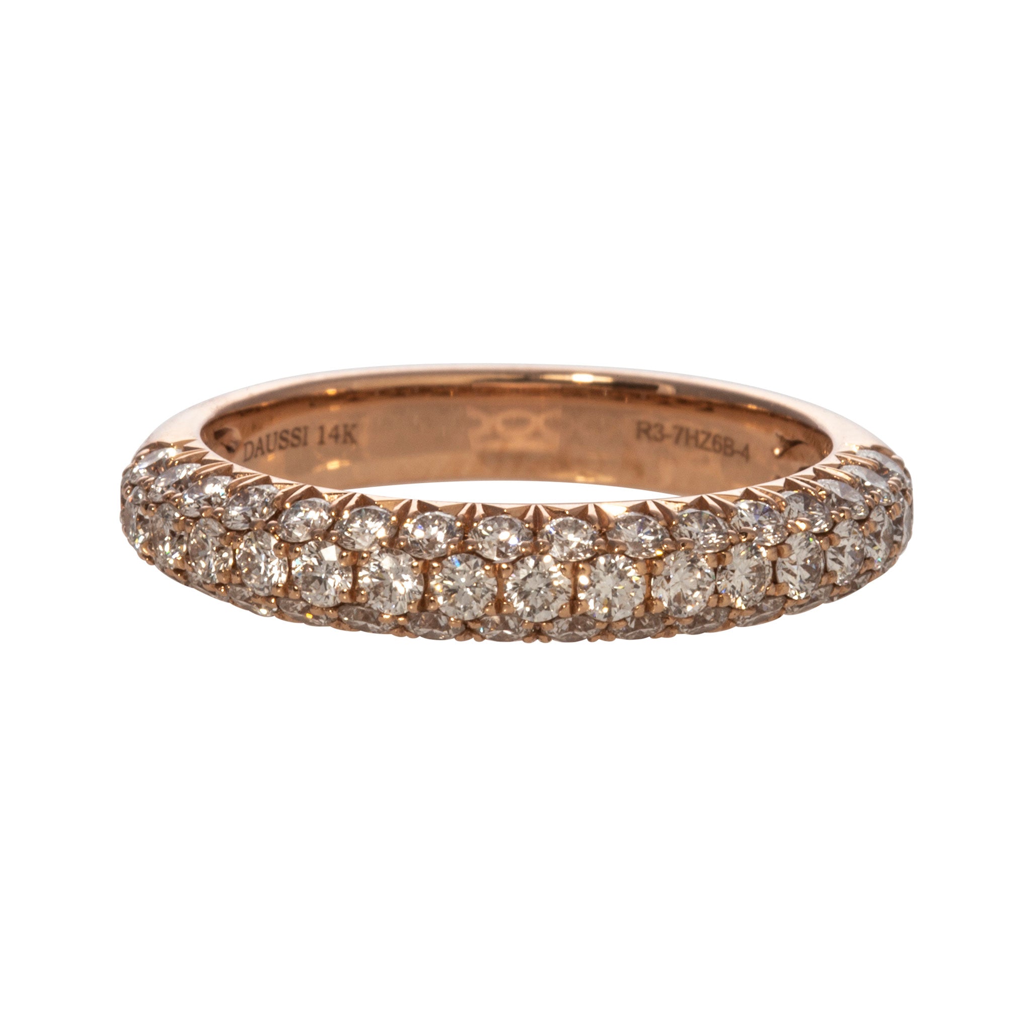 14K Rose Gold Diamond Triple Row Pavé Band Ring for Women - Elegant Wedding, Engagement, Anniversary Jewelry Gift