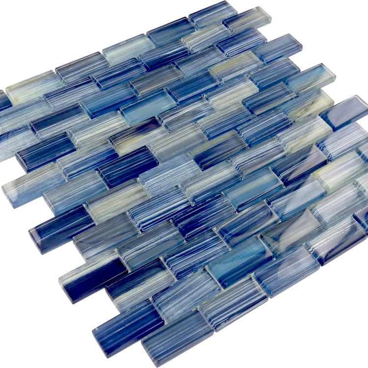 Blue Blend Glass Mosaic Tile 1x2 - Premium Peel and Stick Backsplash for Kitchen & Bathroom - DIY Home Decor Upgrade
