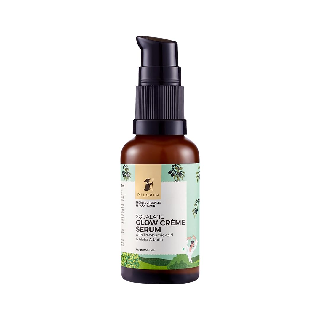 **Pilgrim Squalane Glow Crème Serum – 3% Tranexamic Acid, 1% Alpha Arbutin, 4% Niacinamide – Fades Acne Scars & Brightens Skin – 1.01 Fl Oz (30ml) – Perfect for Nighttime Skincare & Hyperpigmentation Treatment**