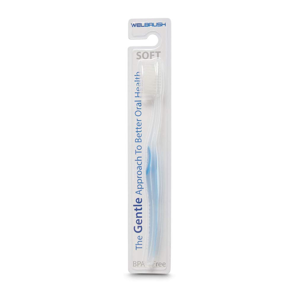 Welbrush Soft Flossing Sensitive Toothbrushes for Adults - Gentle Bristles for Sensitive Gums & Teeth - 4 Pack (Blue) - Perfect for Travel, Home & Office Use