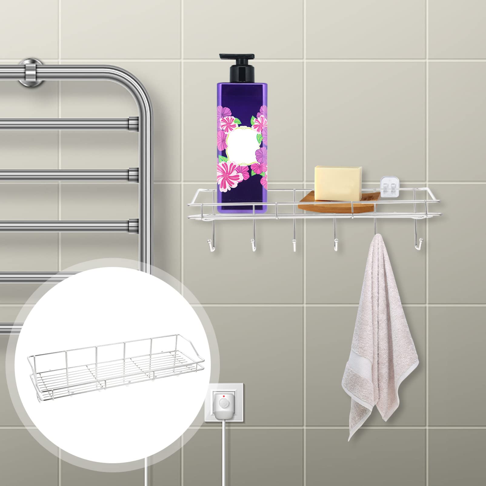 Hemoton Stainless Steel Wall-Mounted Bathroom Shelf Organizer - 3-Tier Storage Rack for Shower, Kitchen & Laundry Room | Space-Saving Wall Shelf for Toiletries, Books & Food Storage | Rustproof Bathroom Wall Shelf with Drain Holes