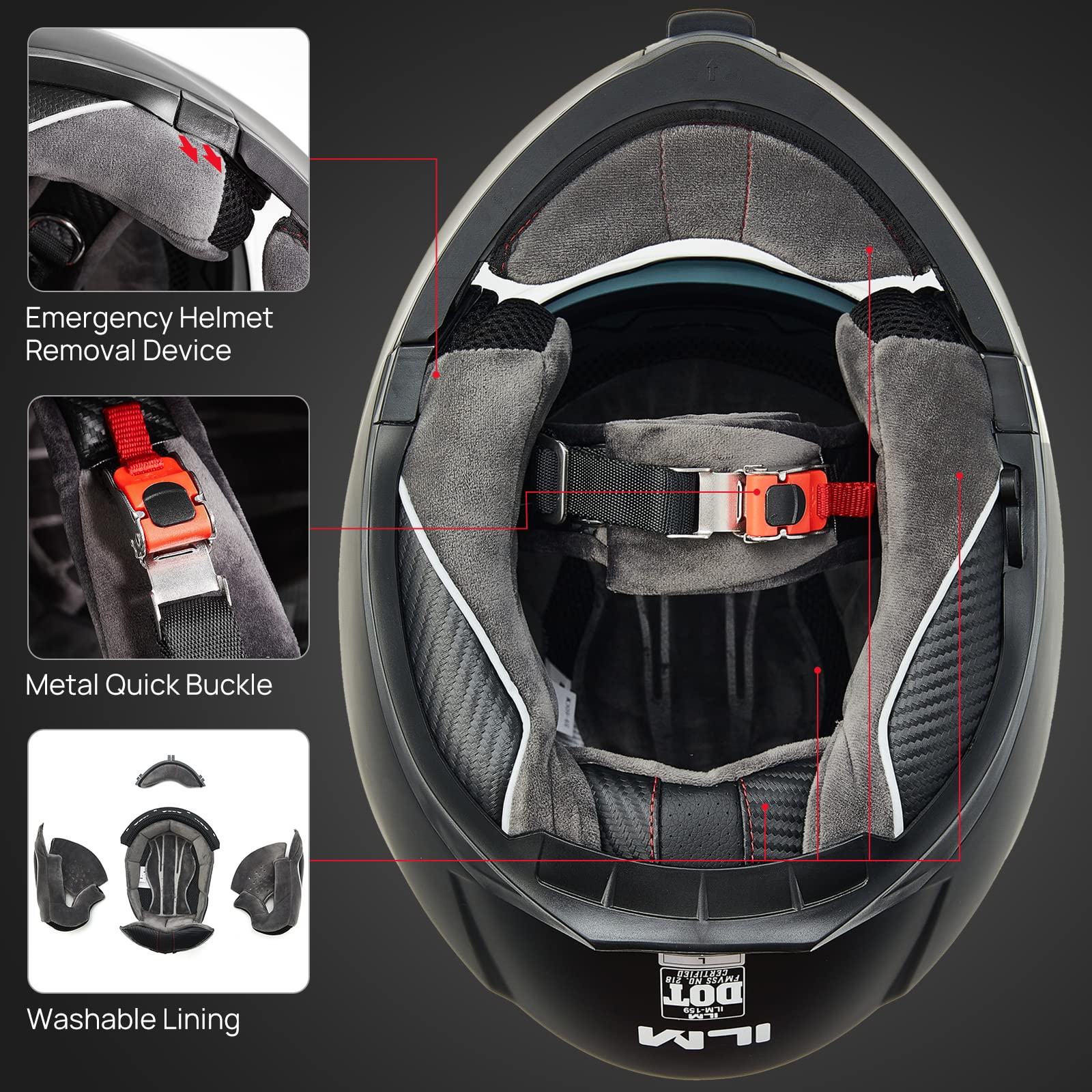 ILM Adult Motorcycle Modular Full Face Helmet - DOT Approved Flip Up Dual Visor Helmet for Men & Women (Red, X-Large) - Perfect for Street Biking, Cruiser Rides & Long-Distance Touring