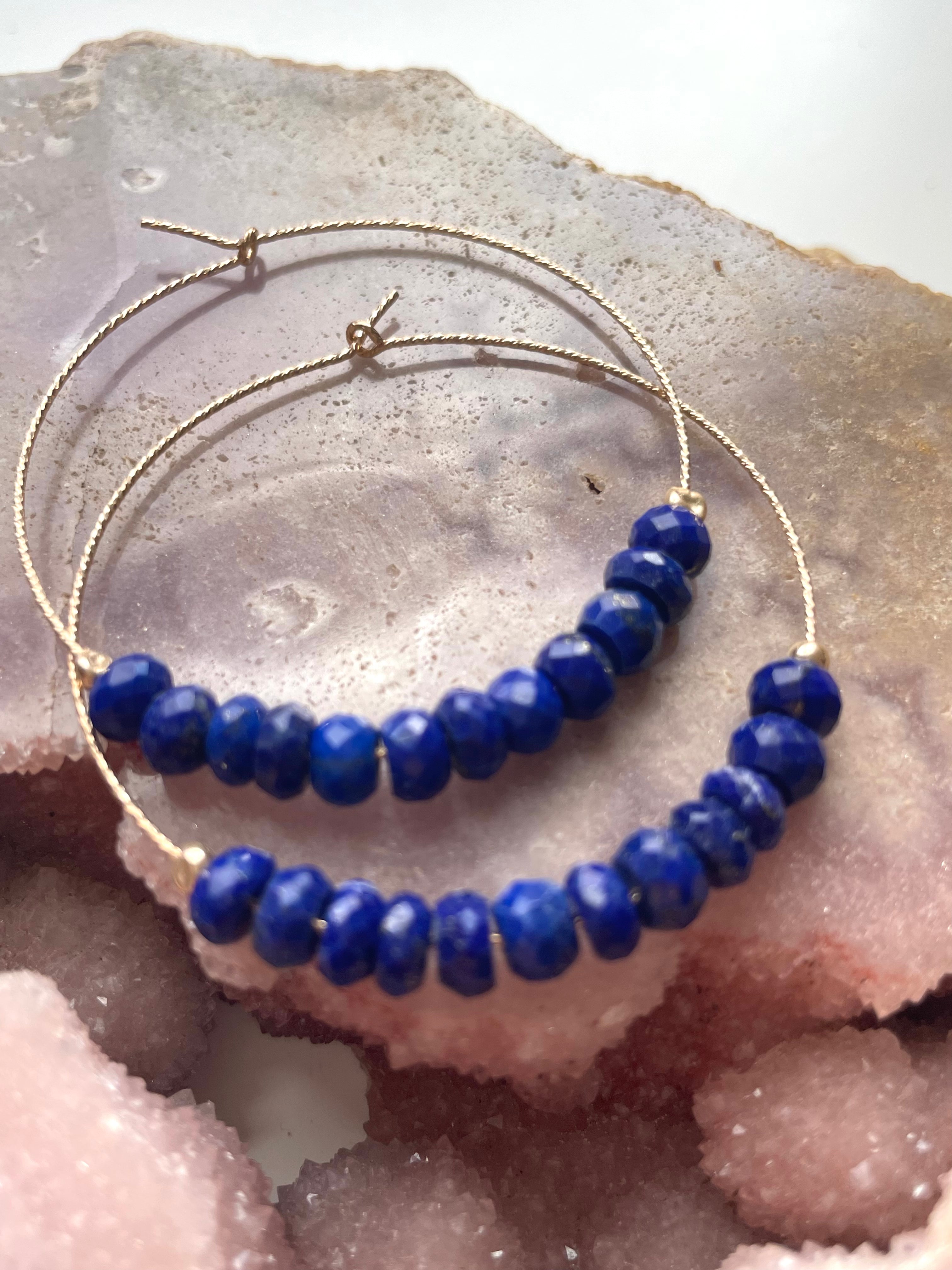 Lapis Lazuli Hoop Earrings - Natural Stone Jewelry for Women | Elegant Blue Gemstone Earrings for Everyday Wear & Special Occasions