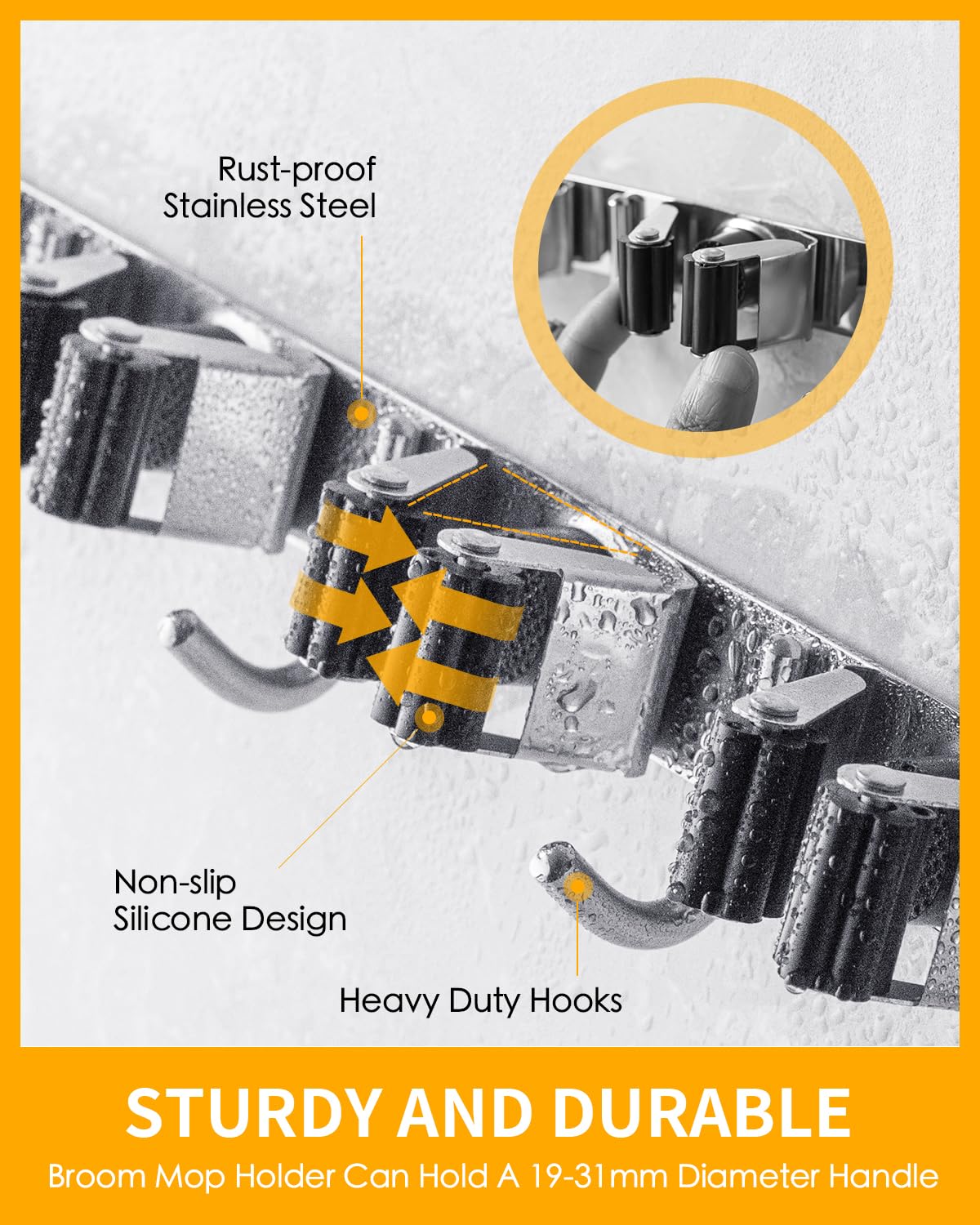 2 Pack Heavy Duty Broom Holder Wall Mount with 13