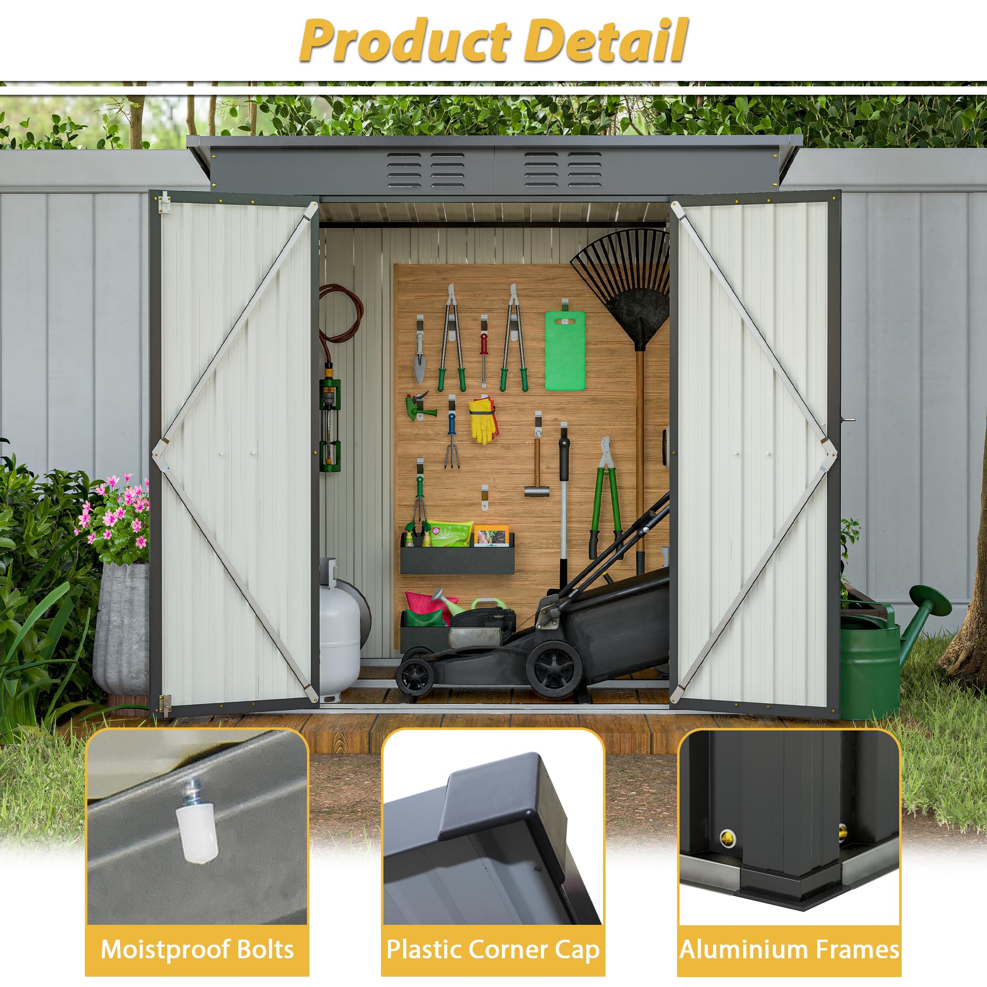 6x4 FT Outdoor Storage Shed with Lockable Double Doors - Heavy Duty Aluminum Frame & Weatherproof Design - Perfect for Garden Tools, Backyard Equipment & Patio Storage - Ideal for Lawn Mowers, Bikes & Seasonal Items