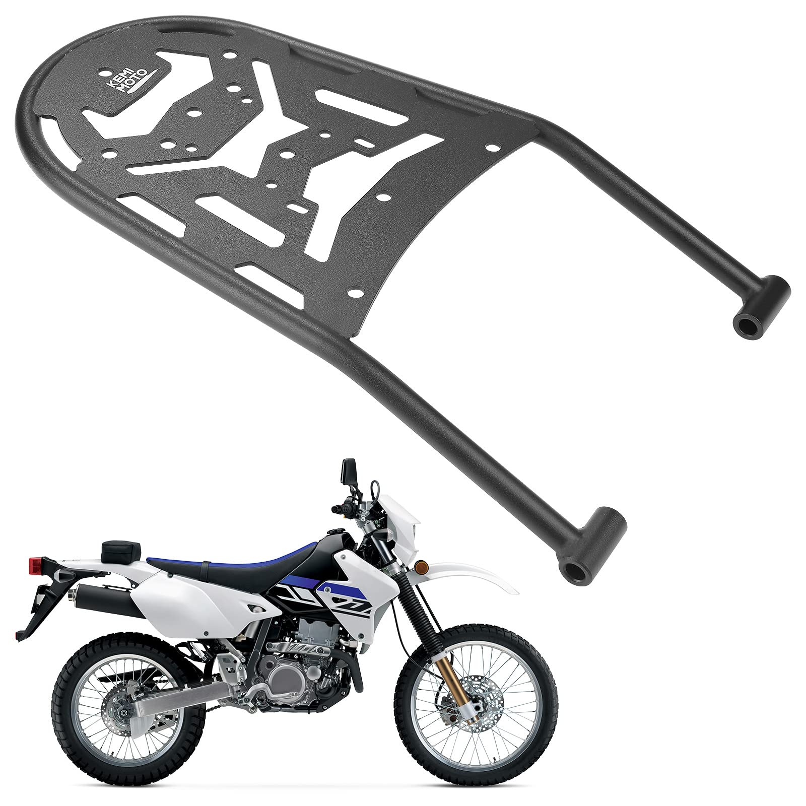 KEMIMOTO Heavy Duty Rear Rack Luggage Carrier for Suzuki DRZ400S/SM & Kawasaki KLX400S - Durable Motorcycle Cargo Rack for Enduro Adventure & Off-Road Riding - Perfect for Camping Gear, Tools & Equipment Storage